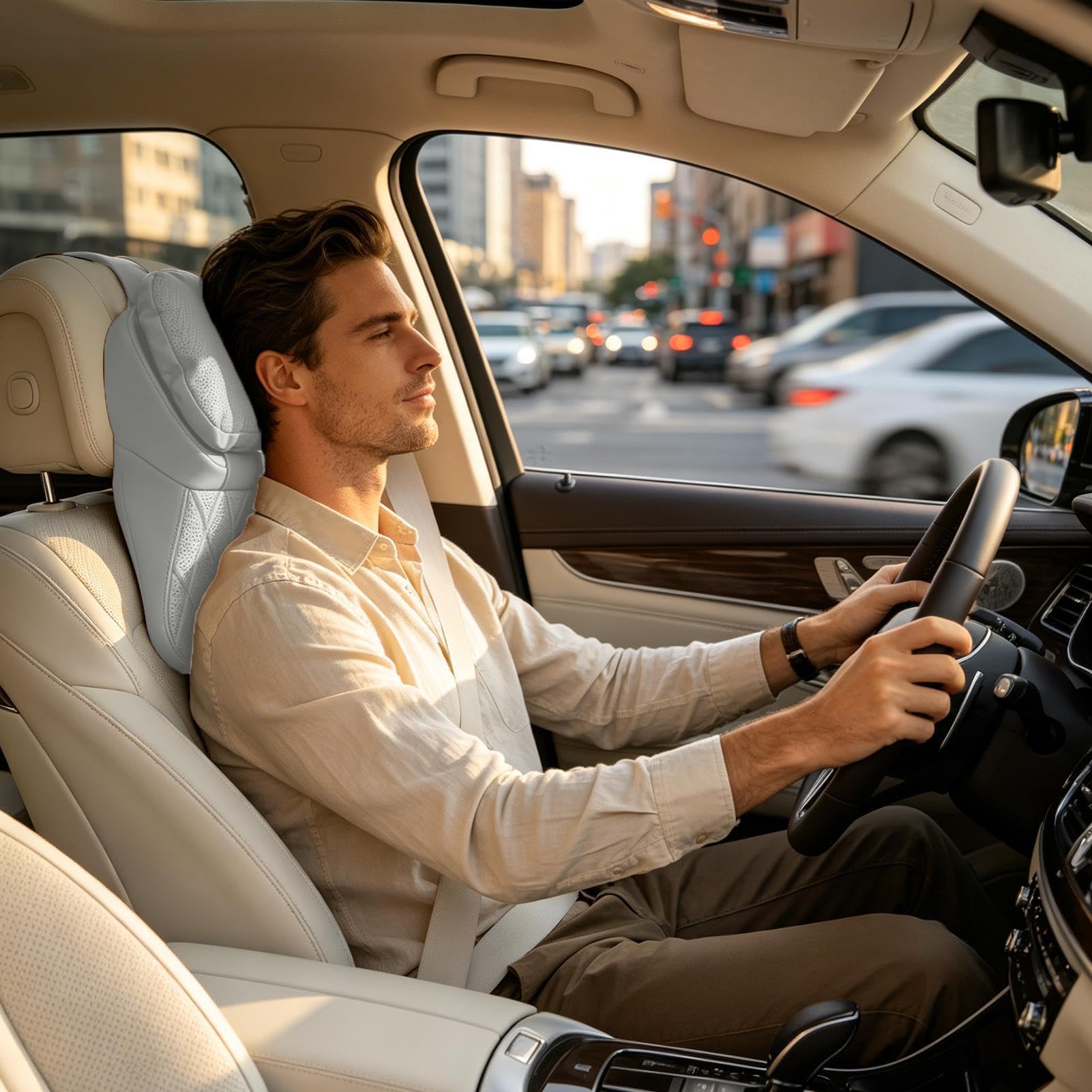 Cuscino poggiatesta per auto, supporto da viaggio in schiuma viscoelastica con cinghia regolabile, cuscino poggiatesta per auto, per viaggi, ufficio, guida e spostamenti