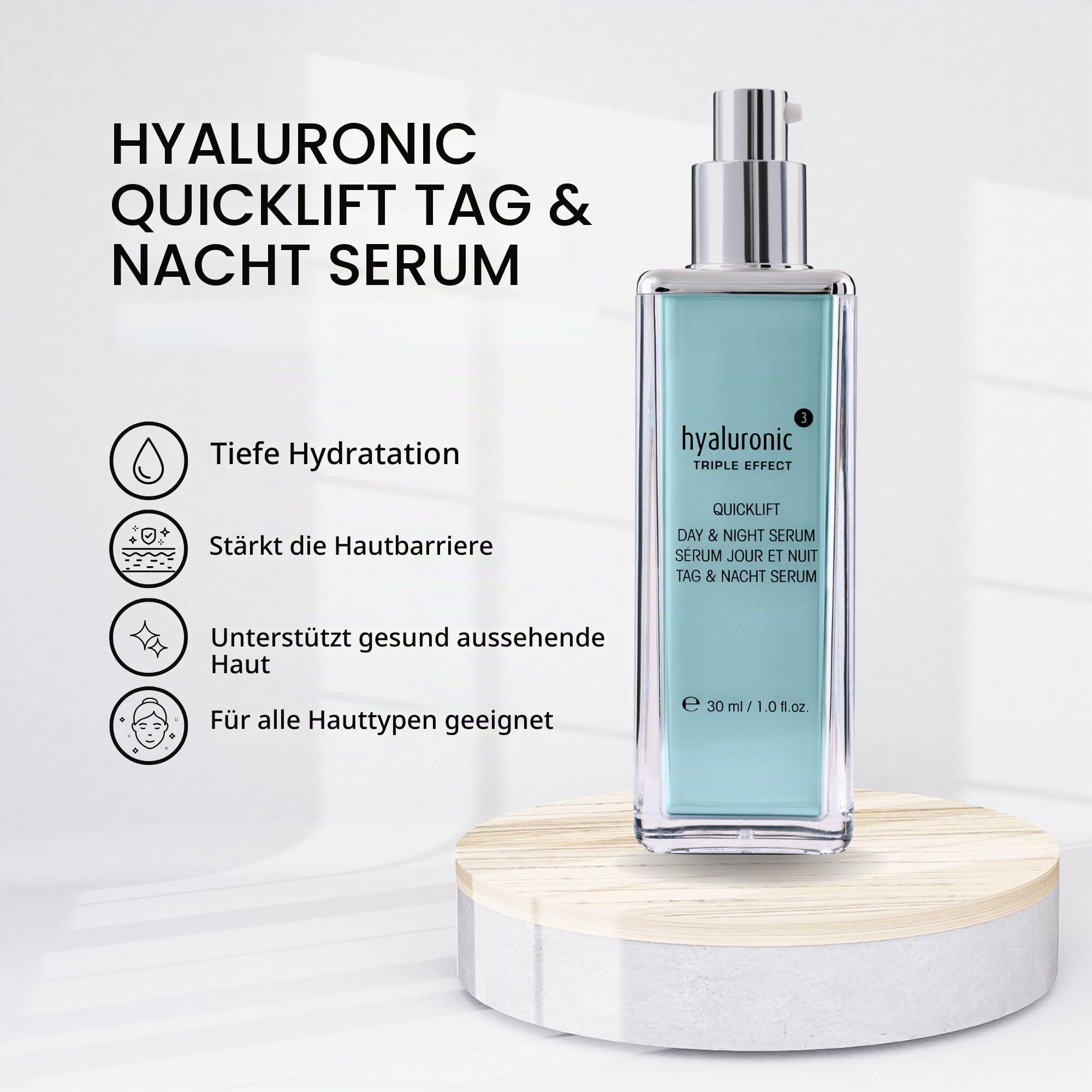 être belle Cosmetics; hyaluronic³ Quicklift Tag und Nacht Serum 30 ml; Gesichtspflege mit Hyaluronsäure