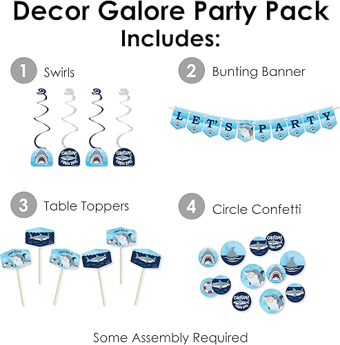 Miniatura 2 de Big Dot of Happiness Shark Zone - Kit de decoración de fiesta de tiburón Jawsome o fiesta de cumpleaños, paquete de fiesta de decoración en