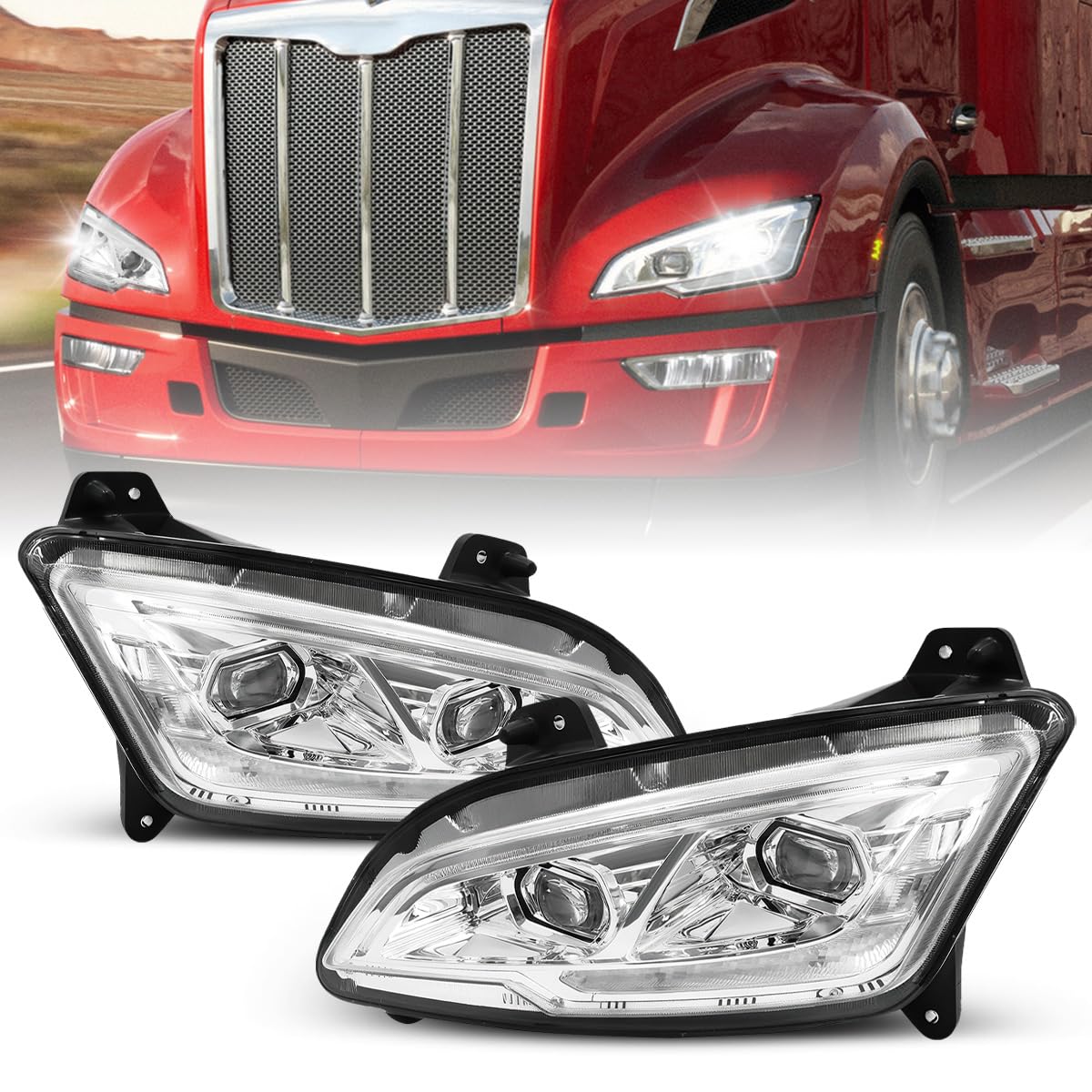 Photo 1 of Hpdmauto Headlight Assembly for Peterbilt 579 587 (Silver LED, Pair)