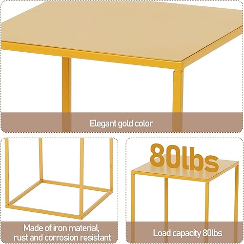 Miniatura 7 de 4 piezas de soporte de flores doradas de metal con columna geométrica para mesas de 31.5 pulgadas de alto, estante rectangular dorado para
