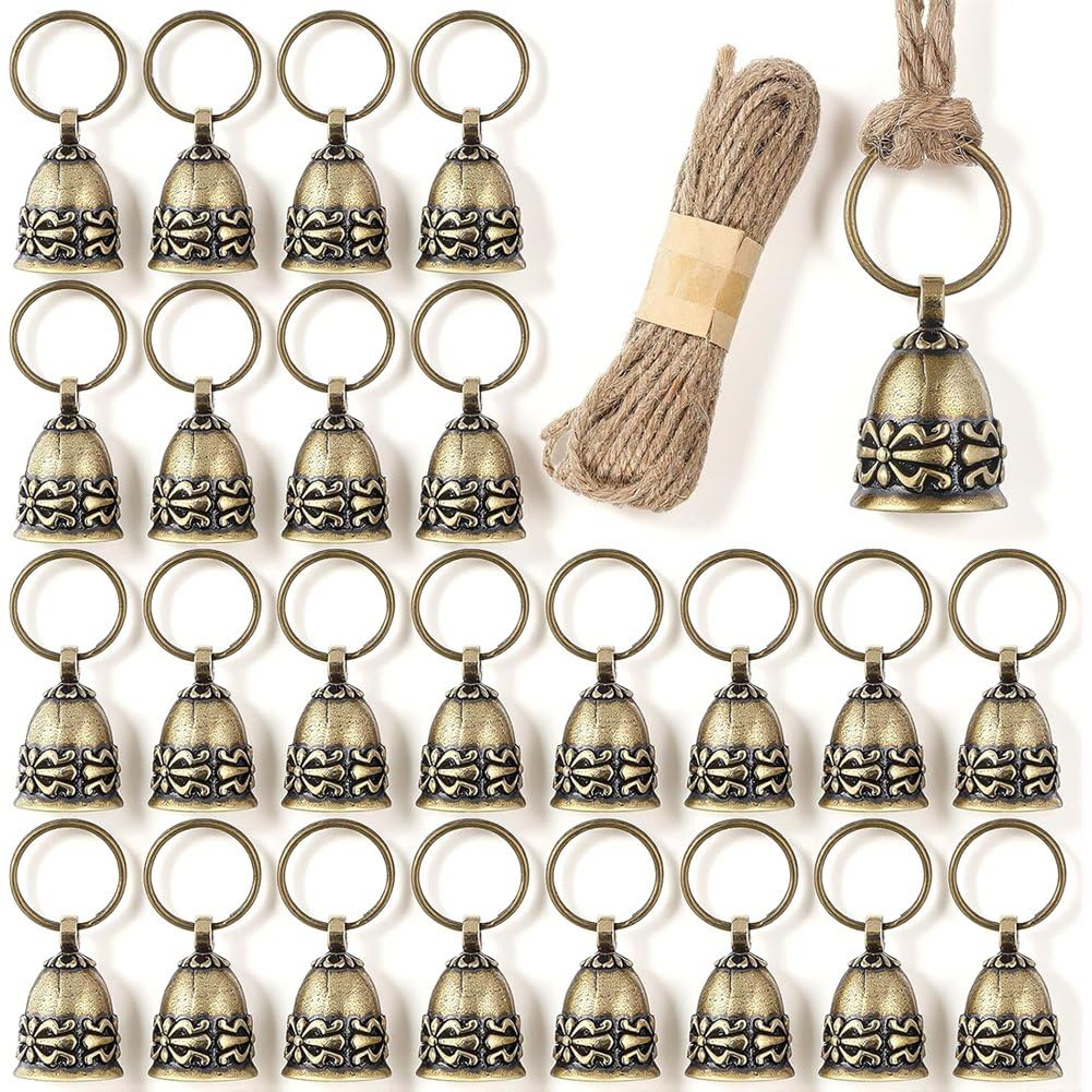 UDSKNV[KSL Brass Covering Bell 24 Pcs Pure Copper Bells Handmade Small Bell, Rustic Bronze Bells, with Rope Wind Chime, Vintage