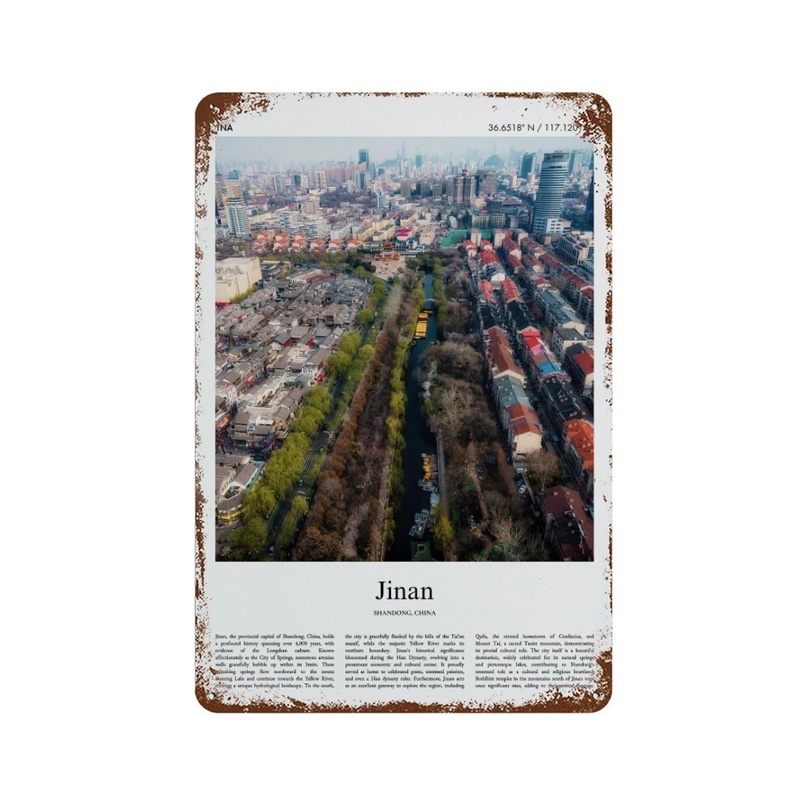 xiaoxiaoshen Jinan Shandong, China City Scenery Wall Decor Art Metal Tin Poster Modern Home Decor Art Home Bar Shop Decorations Vintage Sign 30x20cm