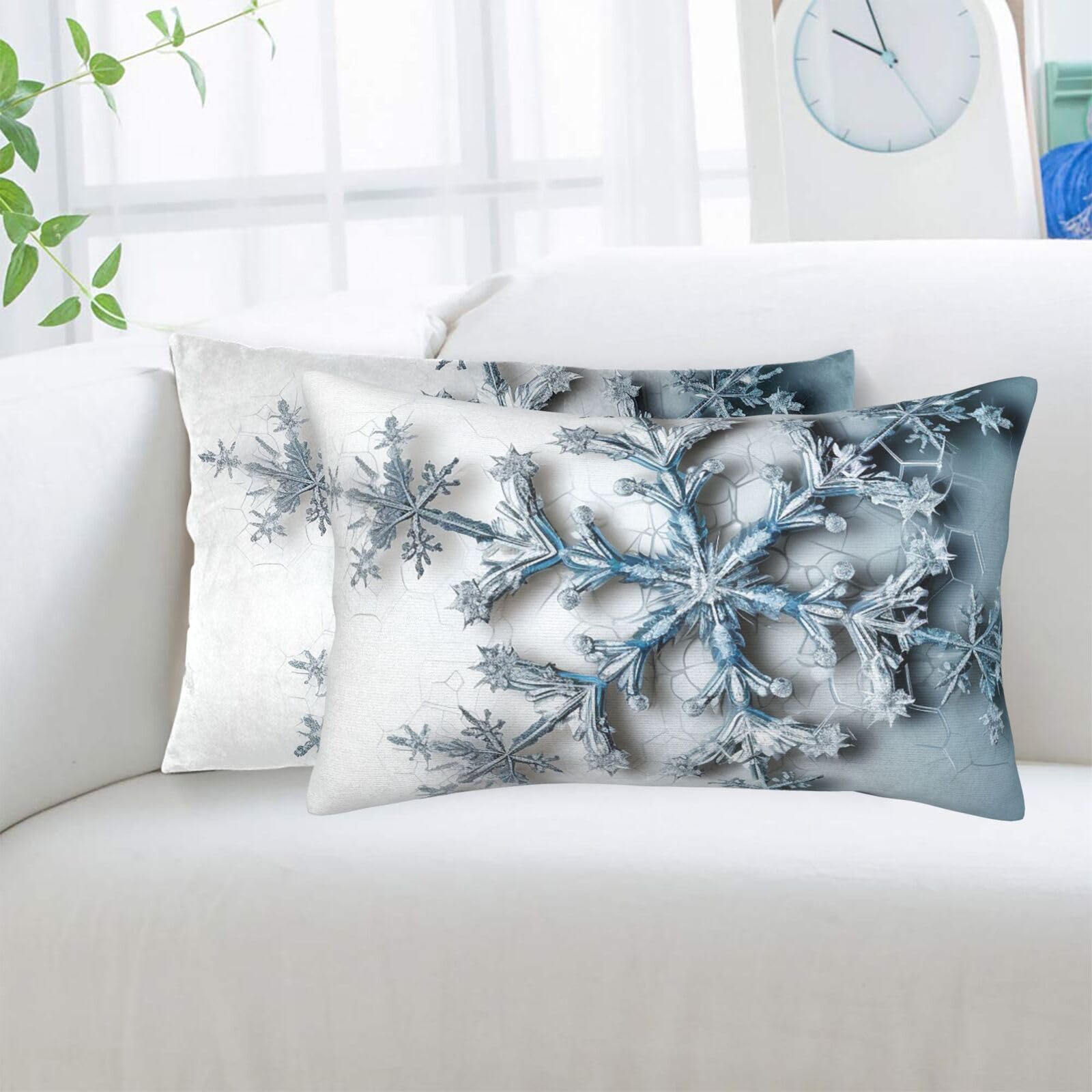 Housse de coussin ultra douce avec zip invisible et motif flocon élégant x2