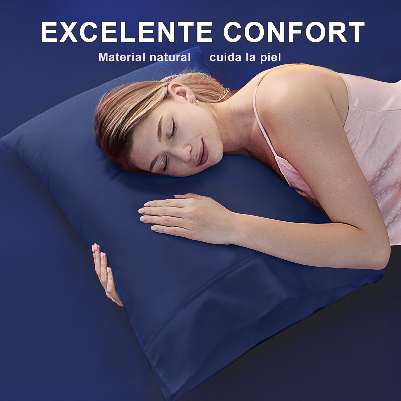 Lirex 2 Fundas de Almohada 40 x 60 cm, 100% Algodón Satén, Transpirable y Suave para un Descanso de Calidad, Certificado Oeko-Tex, con Cierre de sobre, Azul Marino