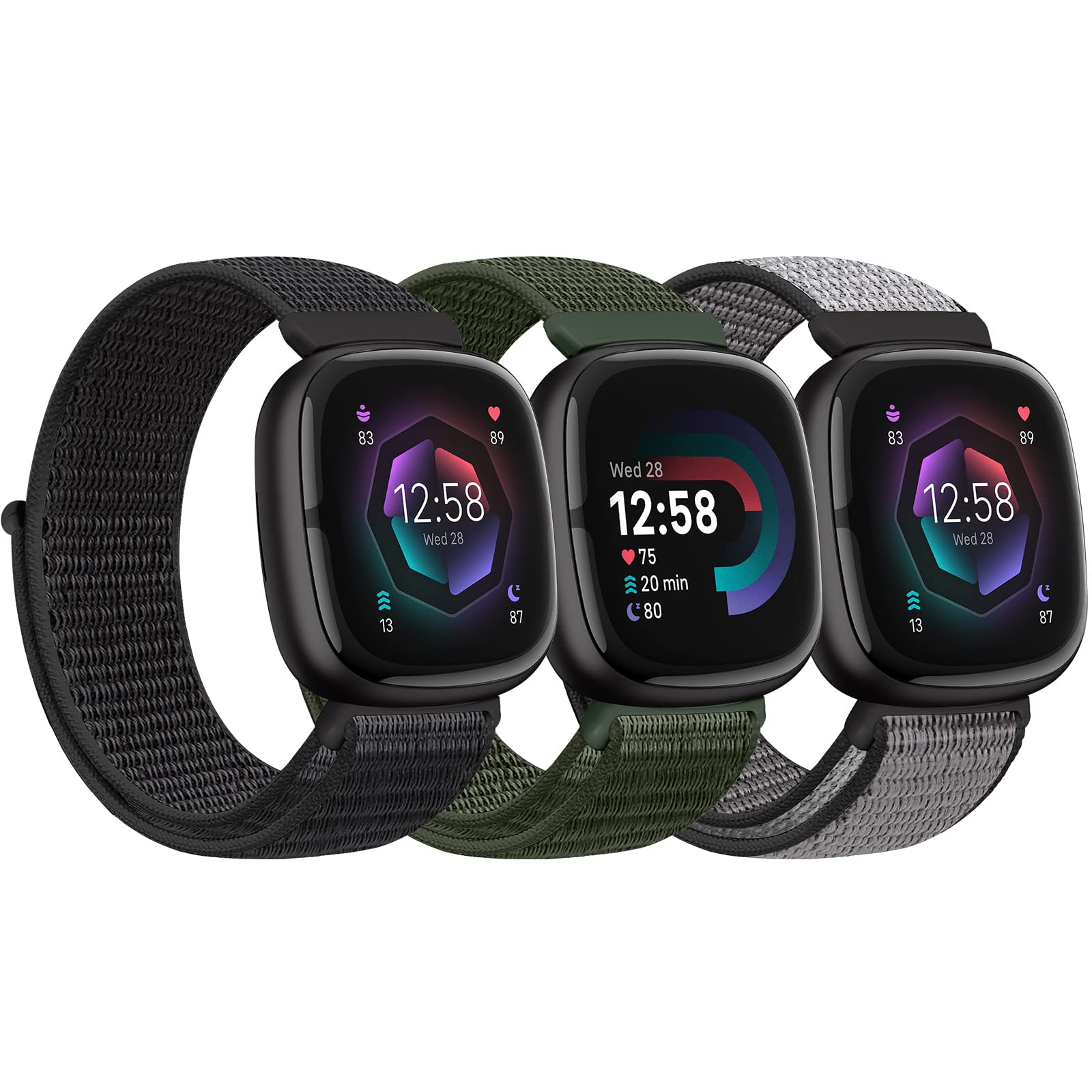 Bcuckood Nylon Armband kompatibel mit Fitbit Versa 4/Sense 2/Versa 3/Sense Damen Herren Weiches atmungsaktives Nylon Uhrenarmband Sport Solo Schleife Ersatzarmband