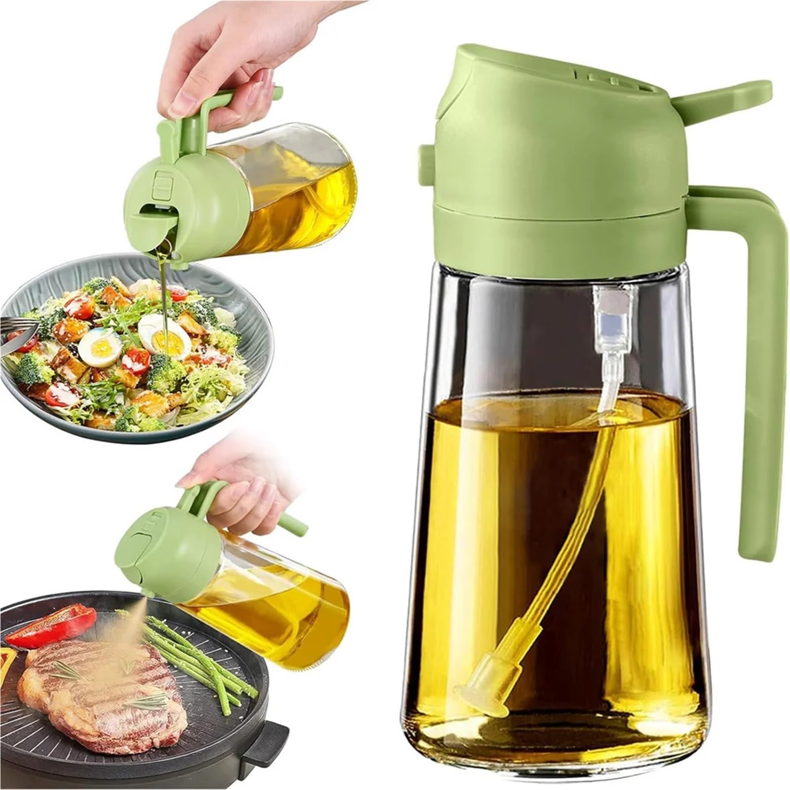 NGTFDCP Oil Dispenser, 2 In 1 Oil Dispenser-Oil Sprayer, For Cooking, 470ML Glass And Dispenser For Kitchen for Air Fryer, Salad(Green)