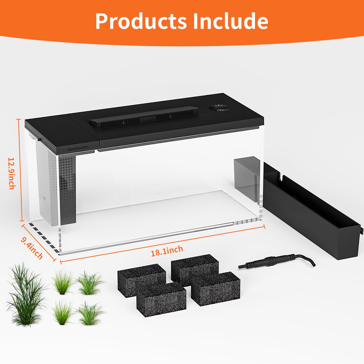 ERAARK Tanque de peces Betta de 3.7 galones autolimpiable, kit de acuario inteligente, pecera pequeña con bomba de agua ligera de filtro, kits de iniciación de pecera