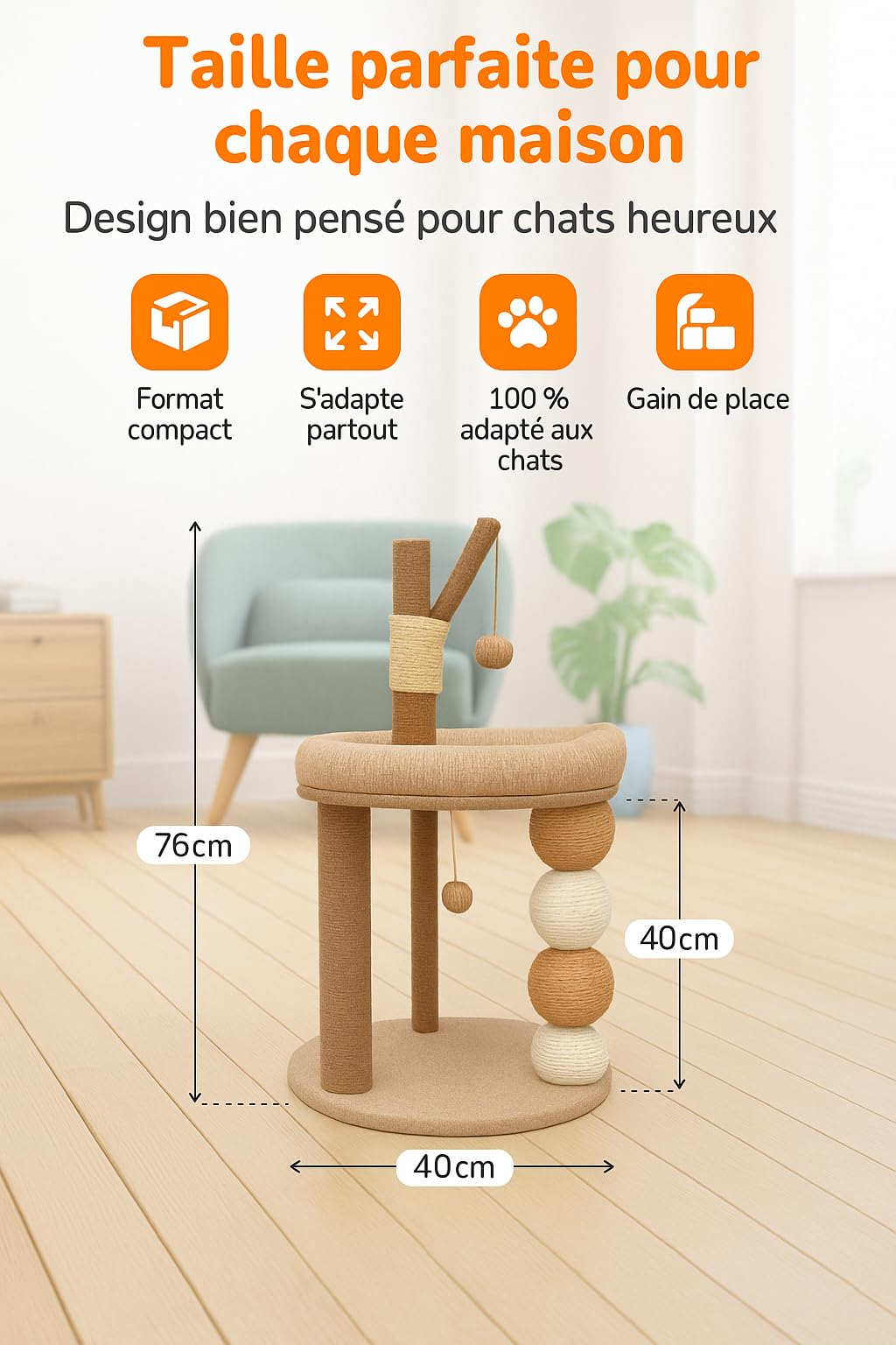 Tiragraffi per gatti beige – albero stabile con cuccia e piattaforme – tiragraffi moderno per gatti grandi e piccoli da interno