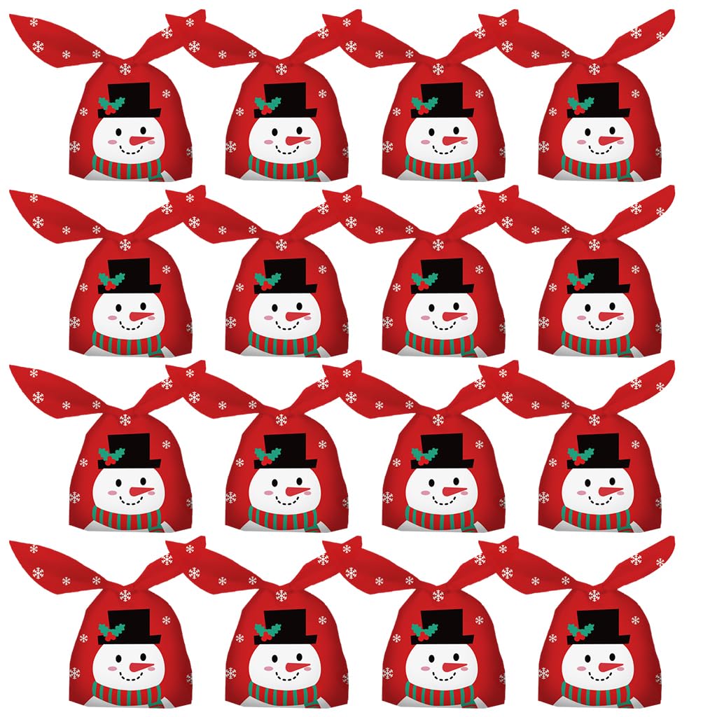 HASTHIP® 50Pcs Christmas Gift Bags Small Medium Size Christmas Decorations Snowmen Print Return Gift Bags for Kids Birthday Holiday Party Gifts Packing Bag for Xmas Party Favors – Red