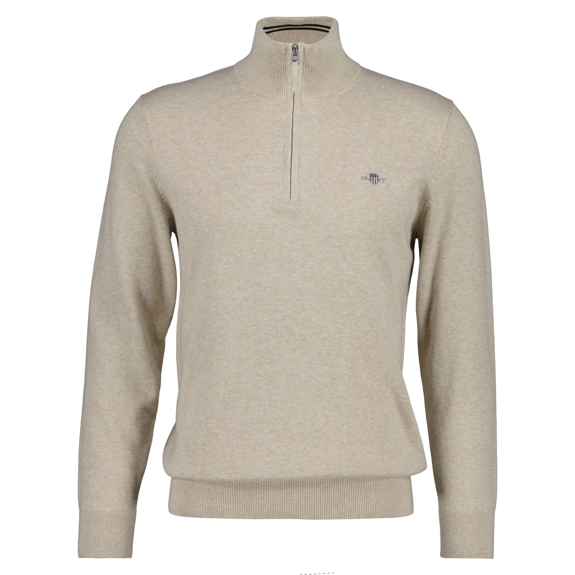 Gant Men's Oat Melange Classic Cotton Half Zip Pullover, L