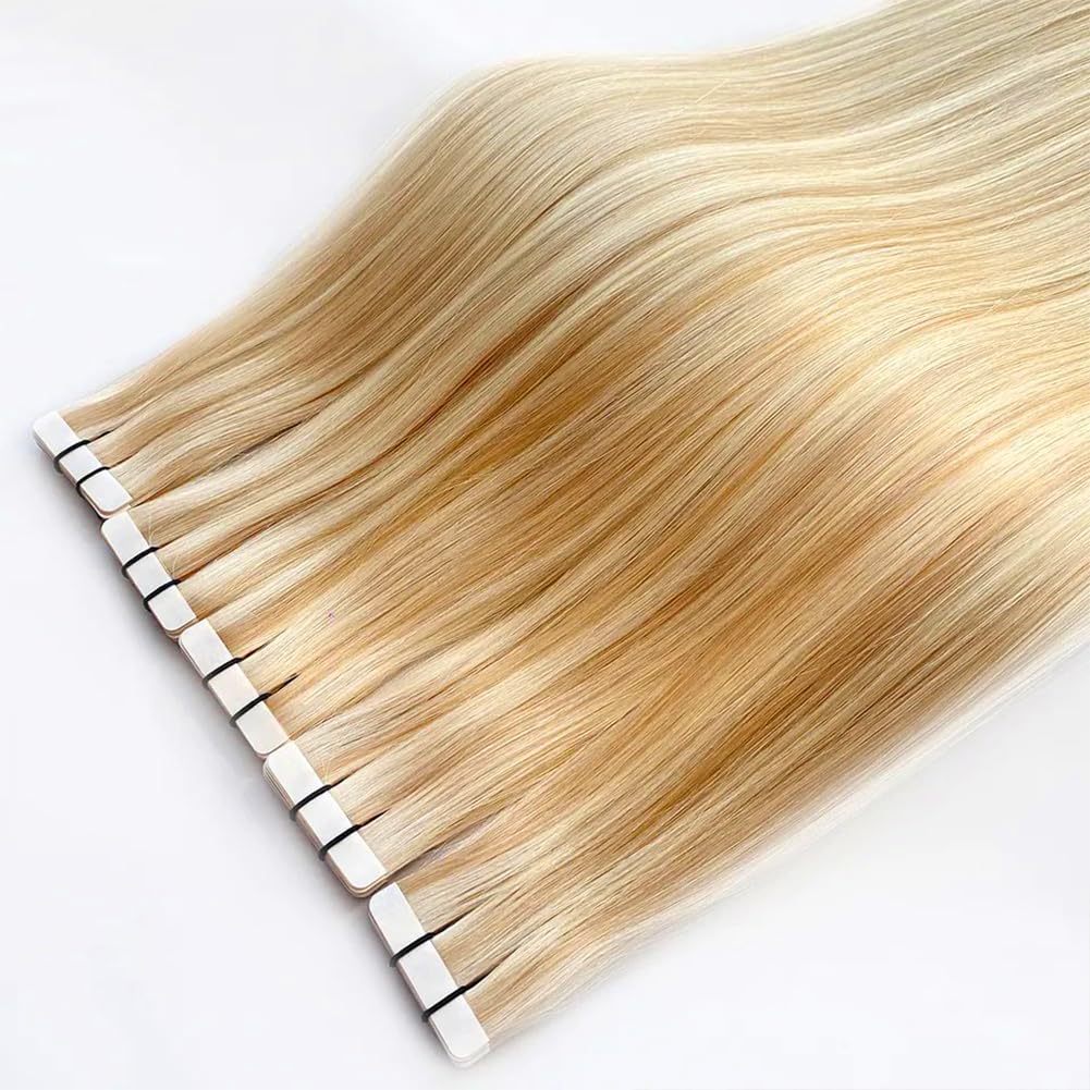 Nastro Nelle Estensioni Dei Capelli P27-613 Biondo Miele Biondo Misto Dritto Pu Estensione Dei Capelli Umani 20 pezzi 50g/confezione 20 Pollici(51 cm)