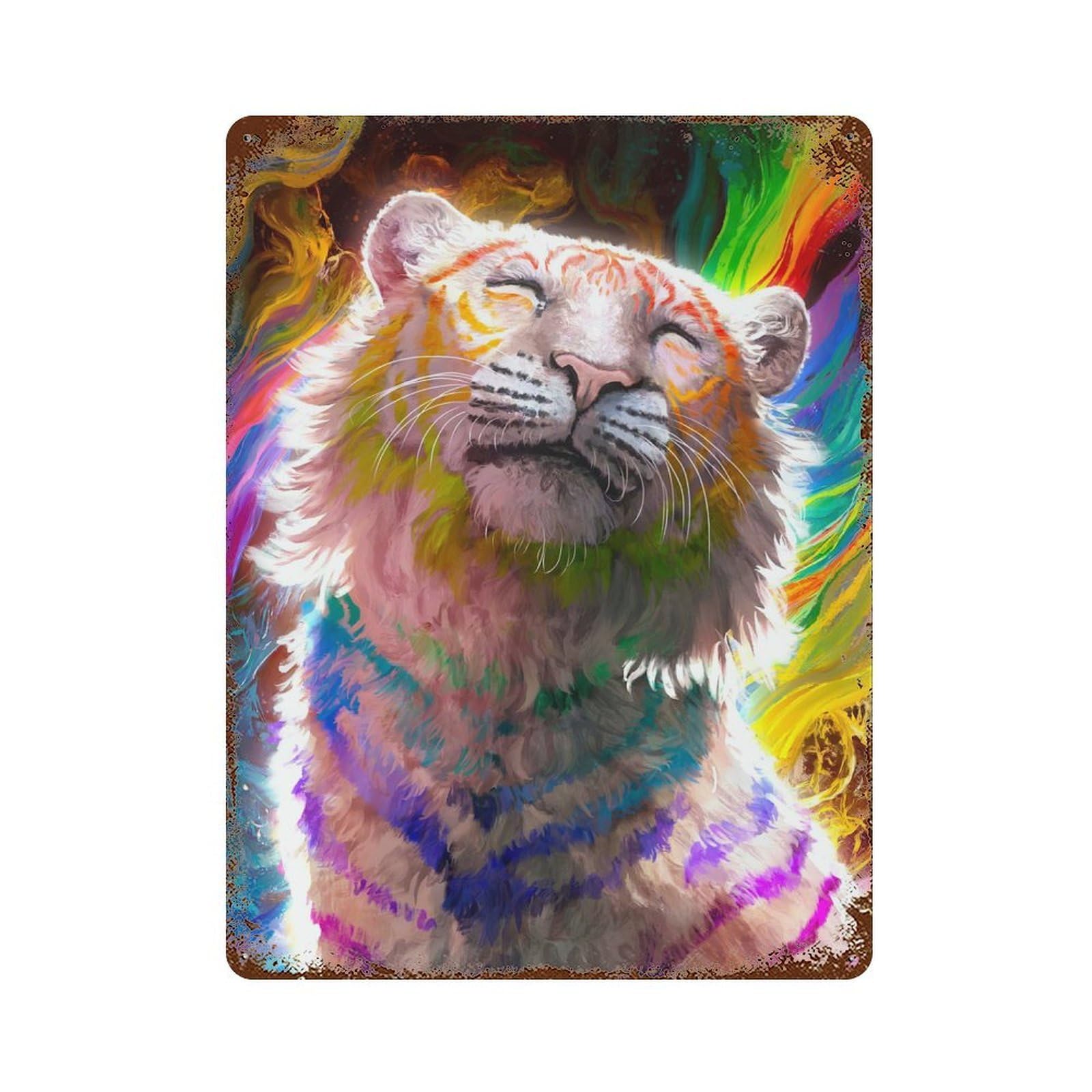 Rainbow Tiger Rustic Tin Plaque 15.7"x11.8", Novelty Wall Decor for Garage, Pub Or Kitchen