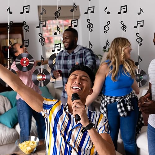 Miniatura 5 de 9 piezas de decoración de fiesta de rock and roll, para Halloween, retro, notas musicales, pancartas colgantes recortadas, notas de registro,