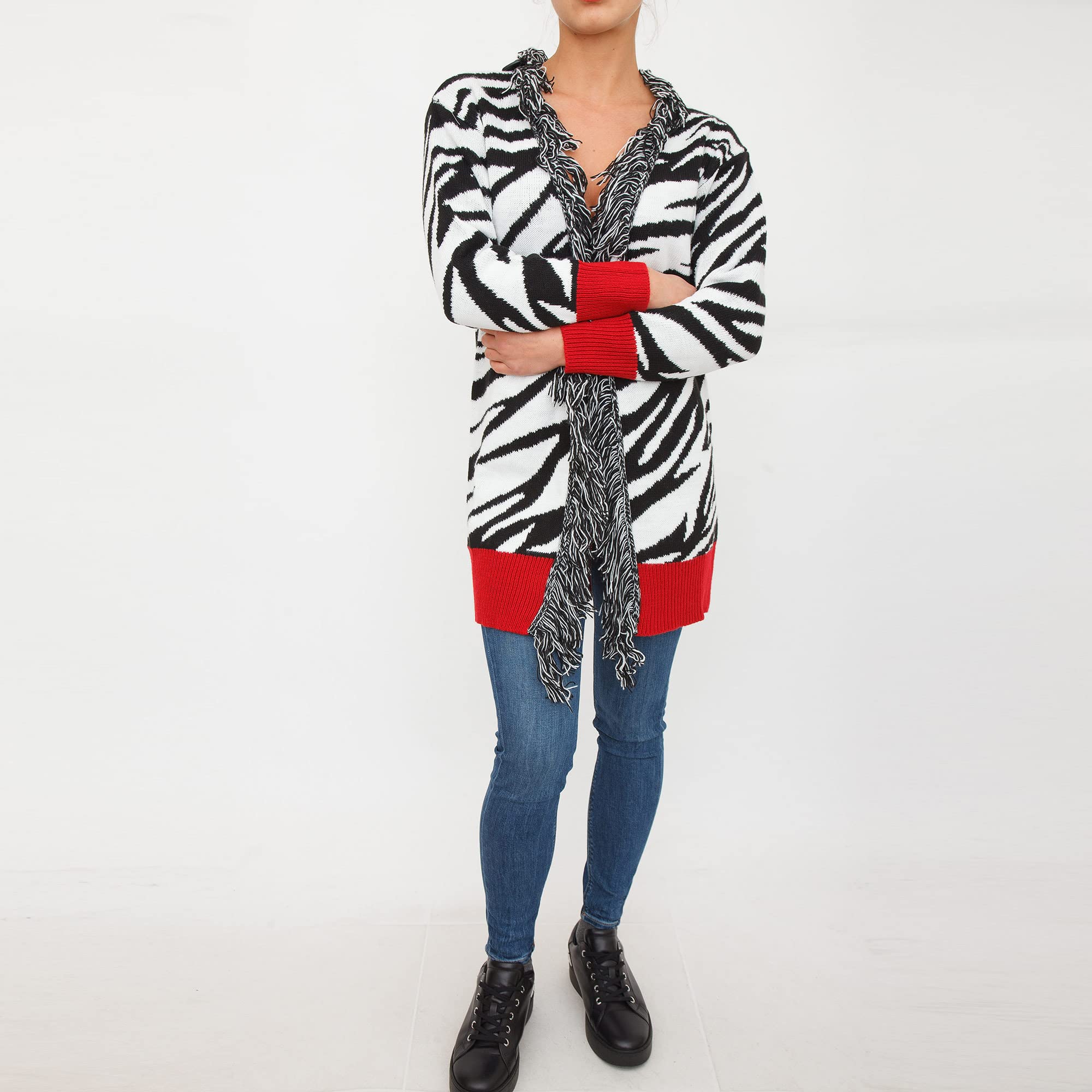 GAELLE Paris Cardigan Lungo zebrato - GBD10275 TG, Nero, XS, Nero, XS
