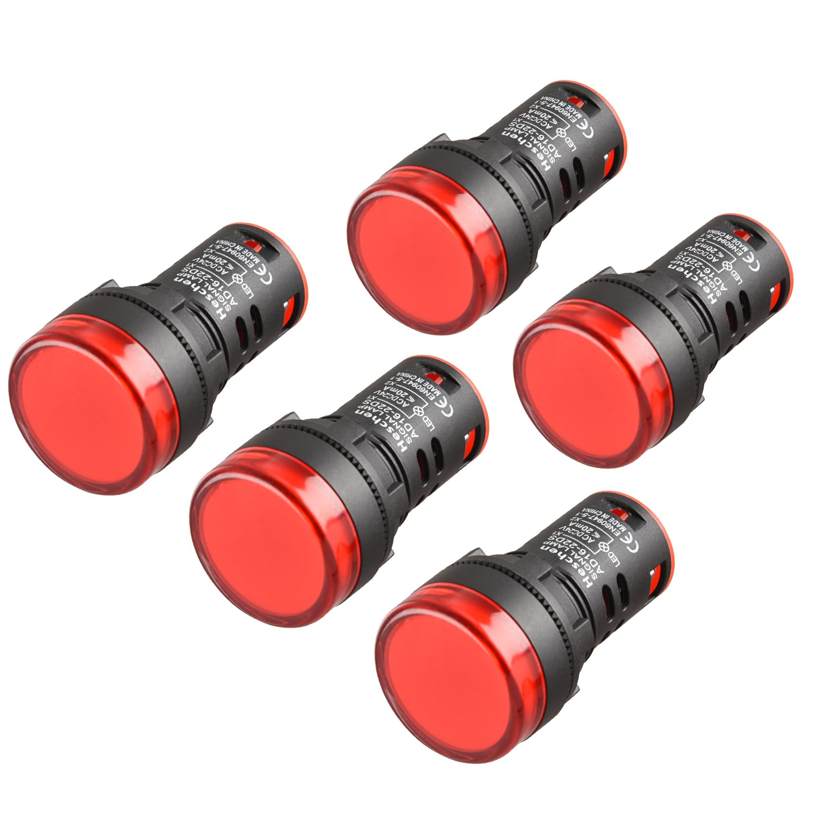 Heschen Red 22Mm Led Indicator Pilot Light, Ad16-22D/S, 24Vdc 20Ma, Light Colour, 5Pack