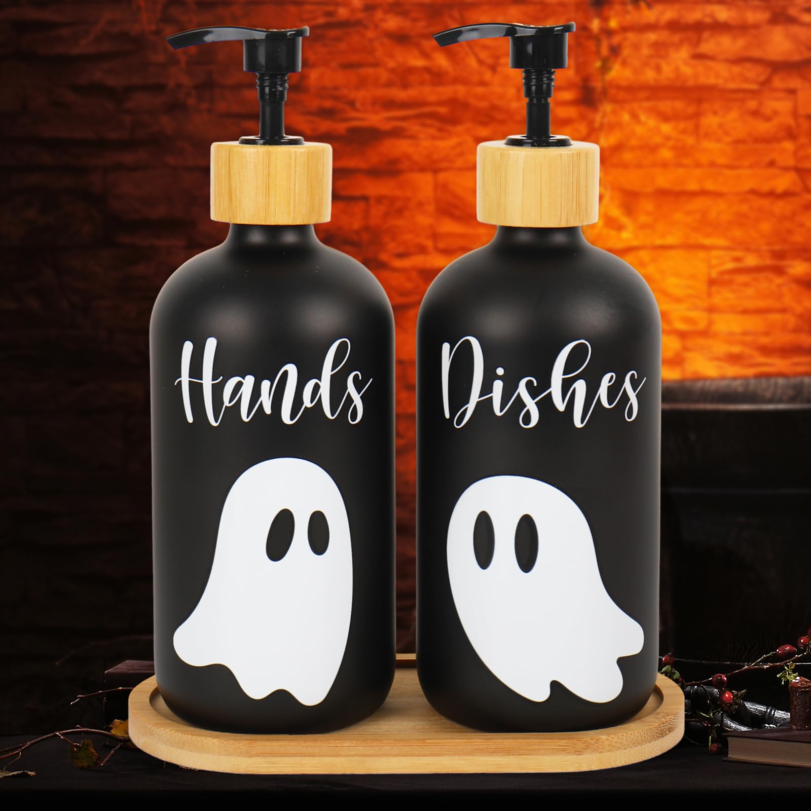 JarThenaAMCS Halloween-Seifenspender mit Pumpe, 473 ml, nachfüllbar, schwarzer Flüssigseifenbehälter für Küche, Badezimmer, 2 Stück