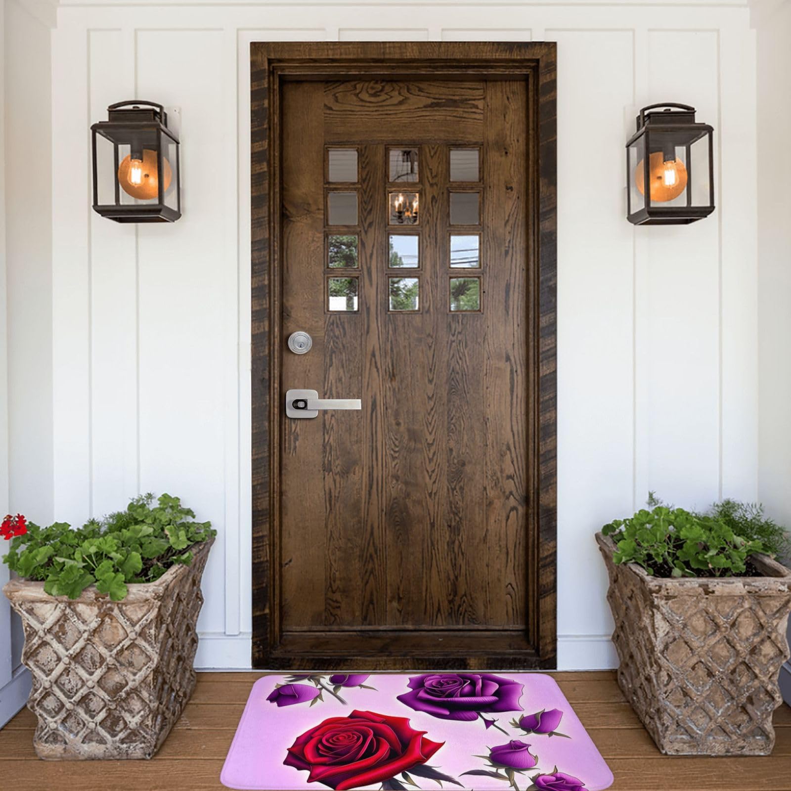 Zerbino per interni Motivo floreale senza cuciture Fiori rosa Foglie Tappeto d'ingresso antiscivolo, benvenuto Zerbino per la porta d'ingresso per cucina, bagno, camera da letto, soggiorno, interno e