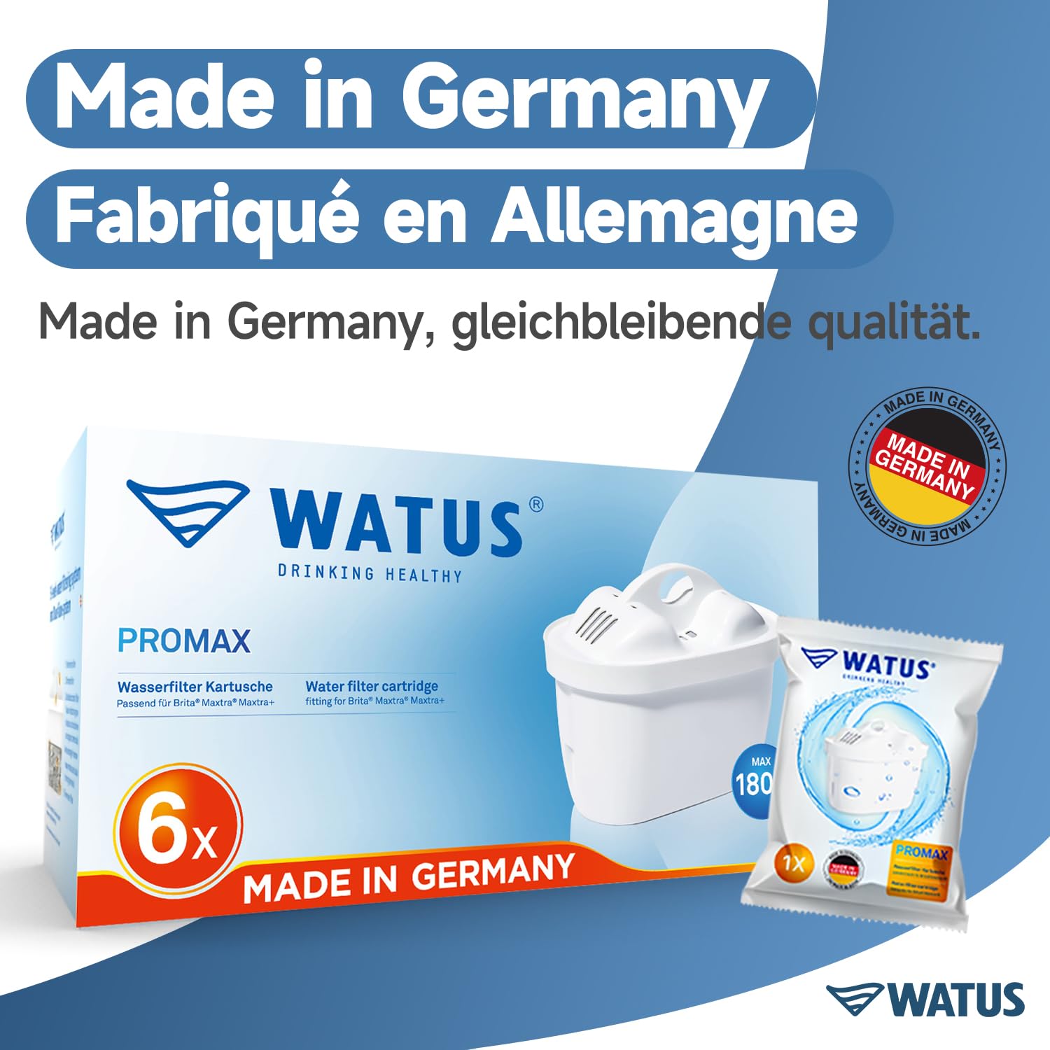 Watus Water Filter Cartridges, for Brita Water Filter Cartridges Brita Maxtra Pro, Maxtra Plus, Reduces Lead, Chlorine - Image 2