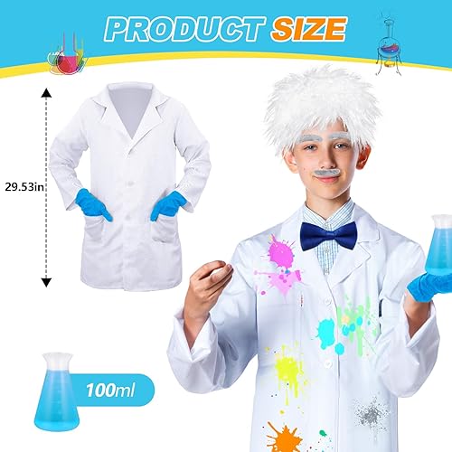Miniatura 2 de Bonuci 10 Pcs Halloween Mad Scientist Costume Set Scientist Wig Crazy Scientist Goggles Lab Coat Gloves for Boys and Girls