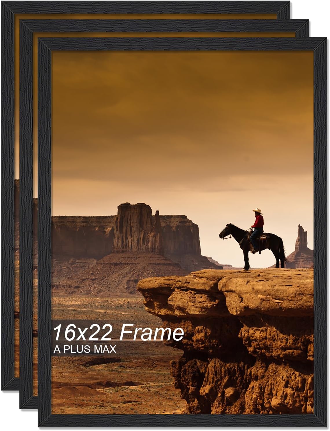 A PLUS MAX 16x22 Picture Frame Set of 3, Black Engineered Wood Frame for 16 x 22 Inch Picture Poster Photo, Light Weight 16 by 22 Frame with Wood-grain for Wall - 3 Pack/Black/16 x22 3 16x22