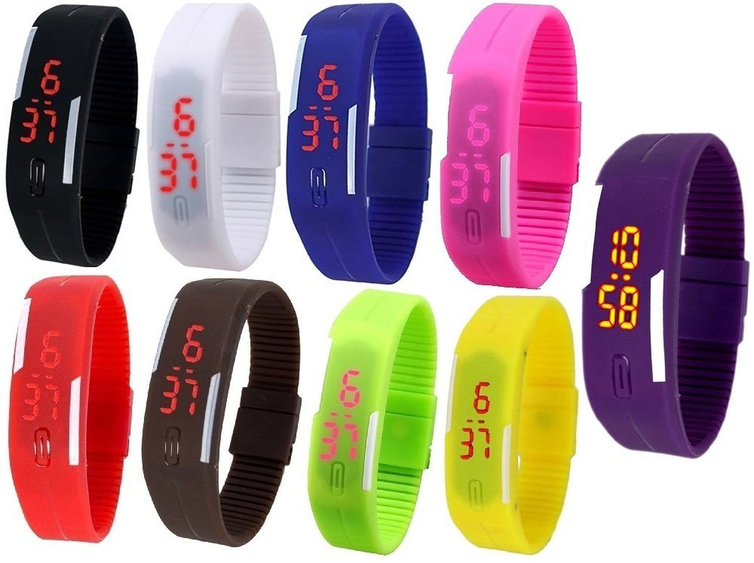 PAPPI BOSSPappi-Haunt Unisex Multicolor Set of 9 Digital Rubber Jelly Slim Silicone Sports Led Smart Band Watch for Boys, Girls, Men, Women, Kids - Combo Offer Extreme Discount Deal