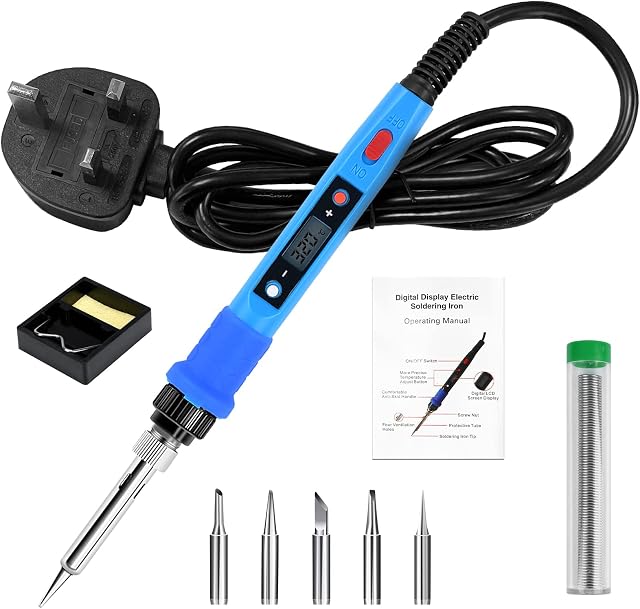 80W Soldering Iron Kit,Electric Soldering Iron with ON/Off Switch Adjustable Temperature,Digital LCD Screen Welding Tools with 5 Soldering Iron Tips for Soldering/Desoldering