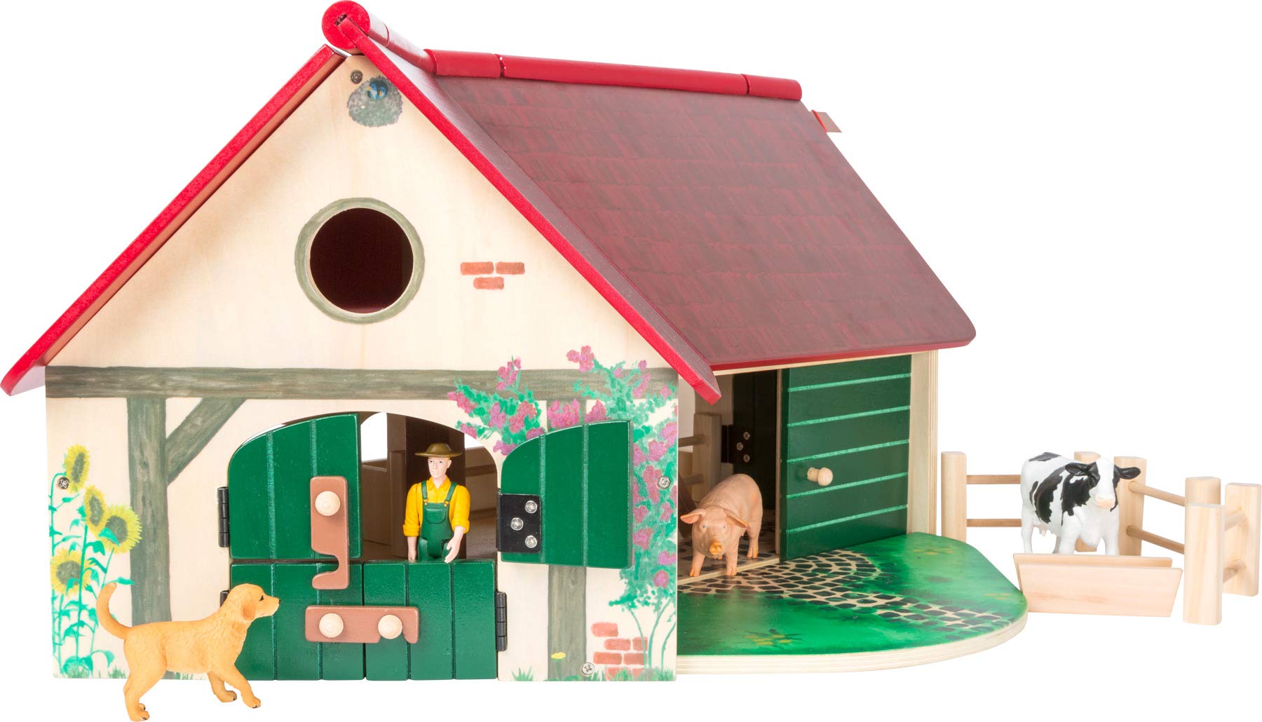 small foot company- Granja Woodfriends Hecha de Madera certificada FSC 100%, con Techo abatible Juguetes, Multicolor (small foot by Legler 11005) , color/modelo surtido