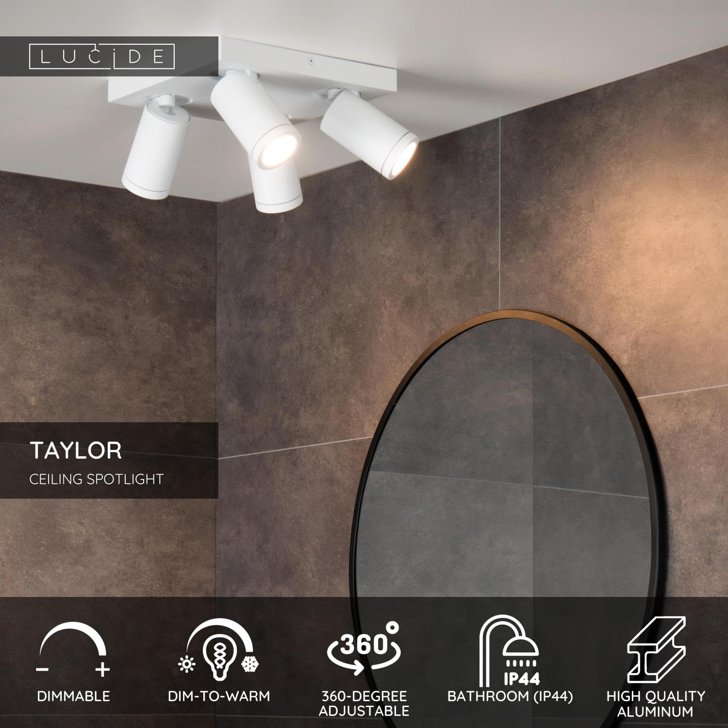 LUCIDE TAYLOR - Deckenstrahler Badezimmer - LED Dim to warm - GU10-4x5W 2200K/3000K - IP44 - Weiß