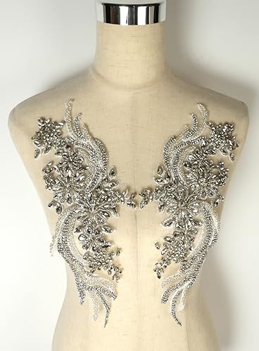 La Belleza - 1 par de diamantes de imitación hechos a mano con cuentas para bricolaje, 14.5 x 4.11 pulgadas, decoración de vestido de novia,