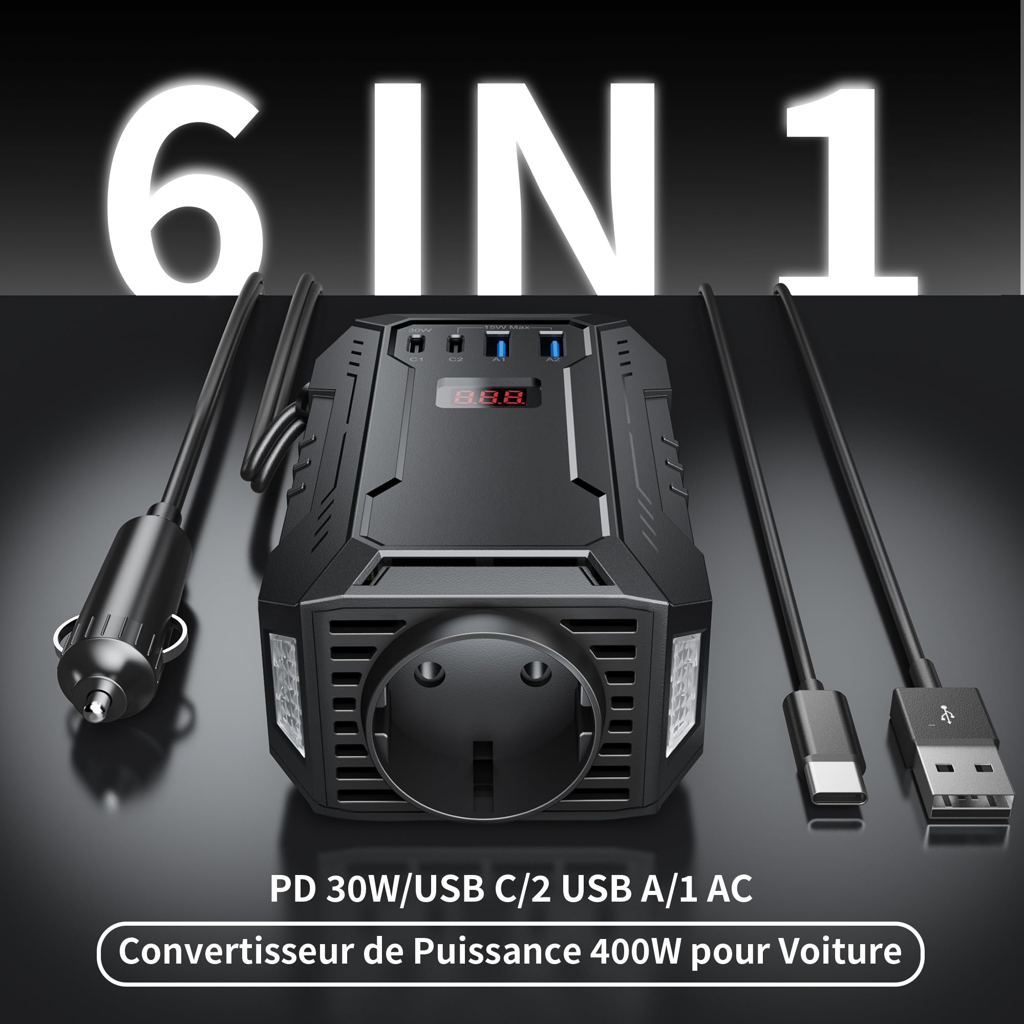 BESTEK Convertisseur 12v 220v 400w Convertisseur Sinusoïdale pour Voiture Vacance Onduleur Pure 12v avec Port Charge Rapide Prise Européenn Transformateur de Tension