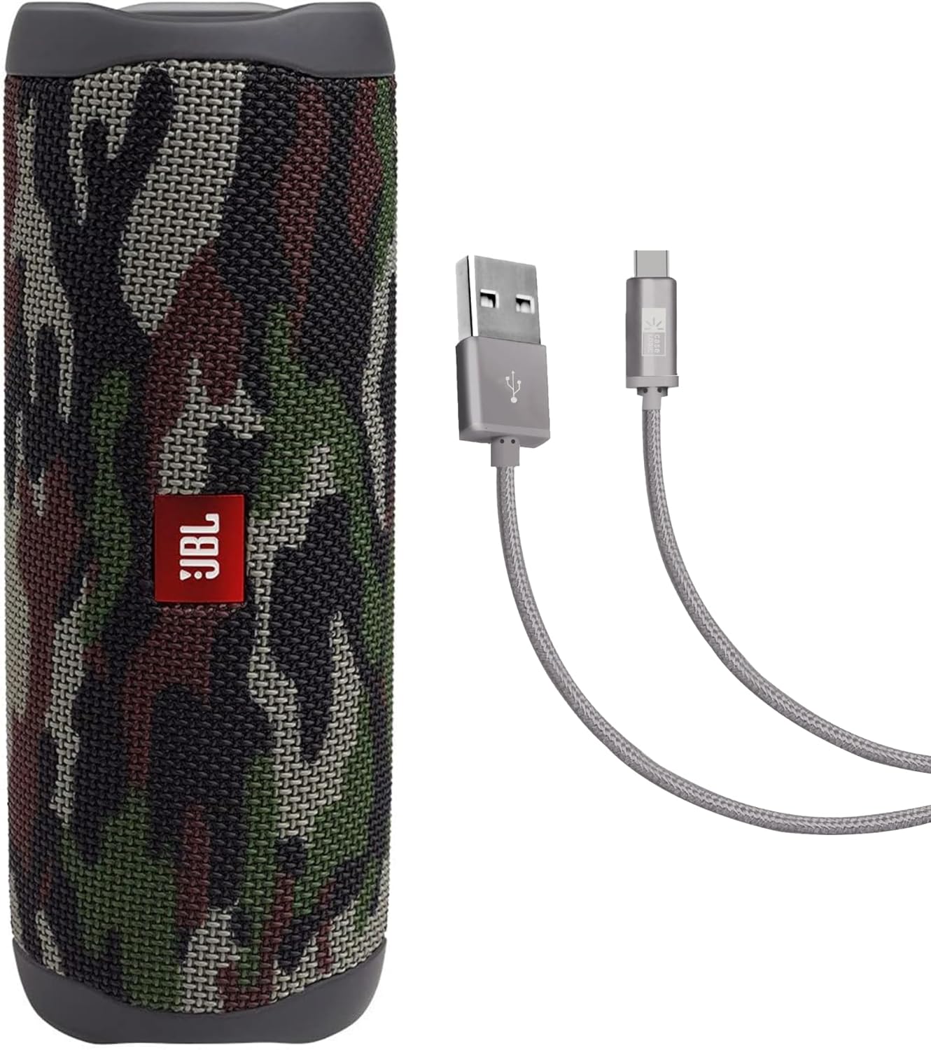 JBL Flip 5 (Squad) + Bundle with Case Logic Braided USB Type-C Charge & Sync (6 feet, Gray)