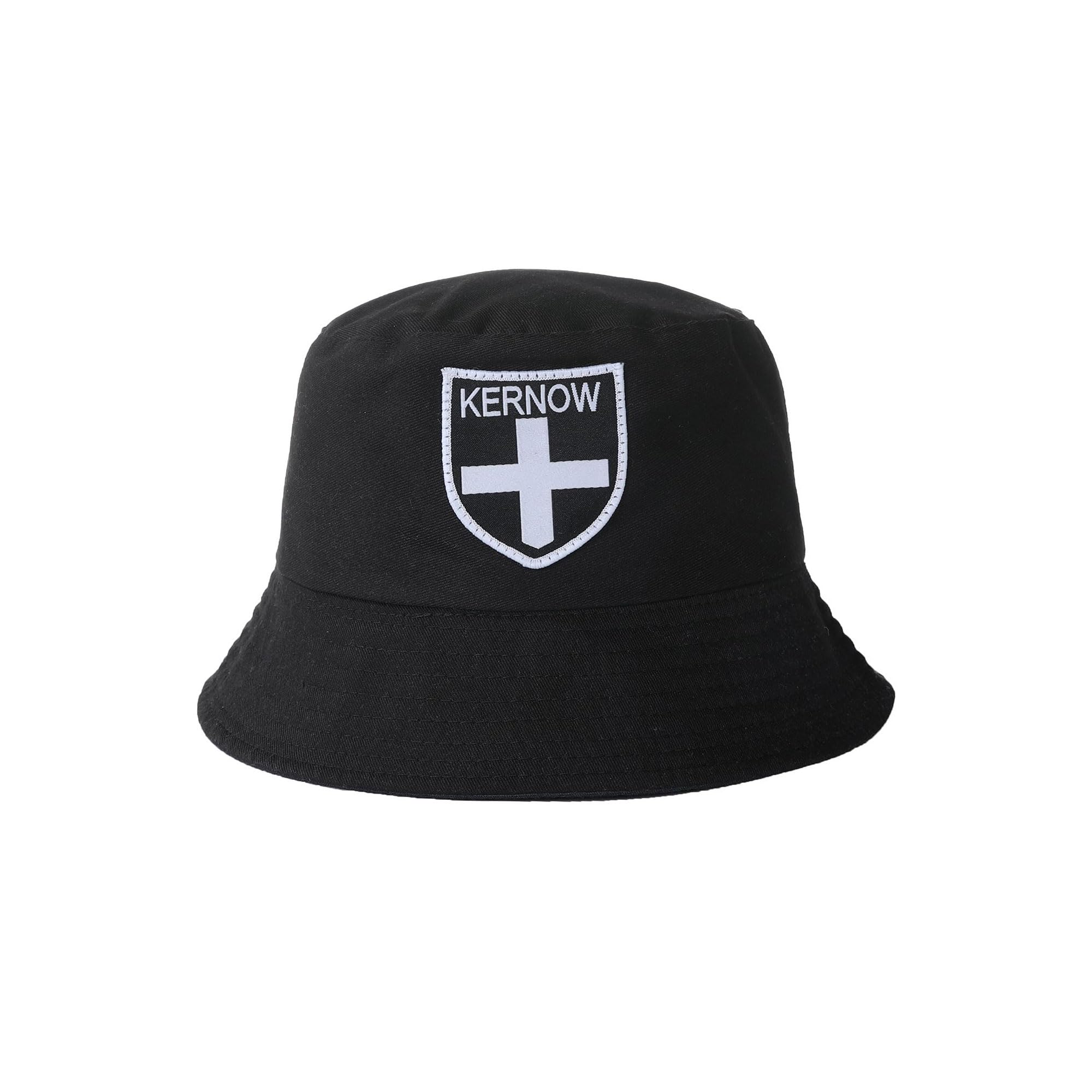 Beyond Happy Cornwall Bucket Hat - Traditional Cornish Saint Piran's Flag Black Sun Hat - Kernow Rave and Festival Hat (KERNOW)
