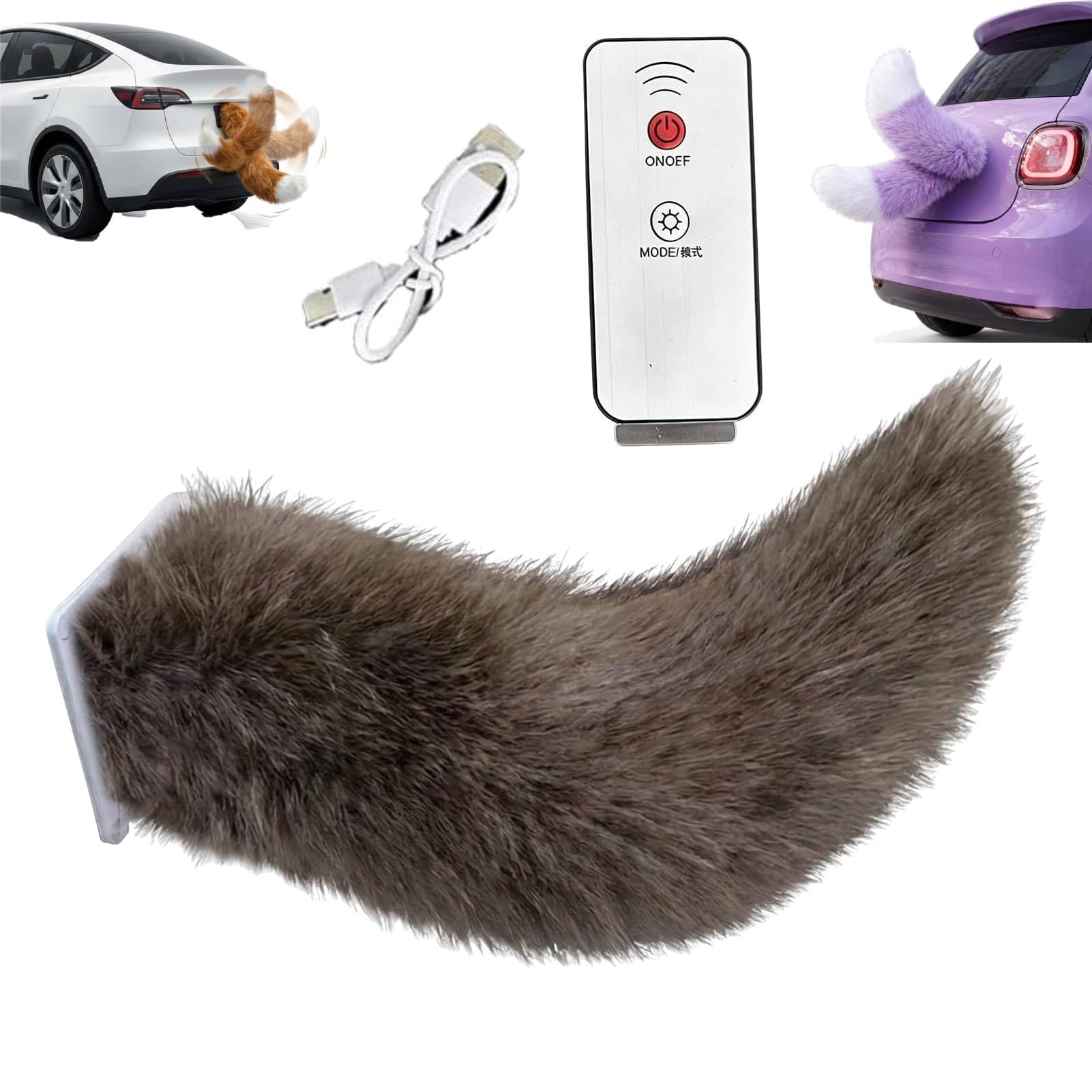 Remote Control Electric Car Tail, Adorable USB Rechargeable Remote Electric Furry Cars Tails, Rechargeable Cat Tail for Auto Trunk Bumper Decoration, Remote Control & Voice Control (#A)