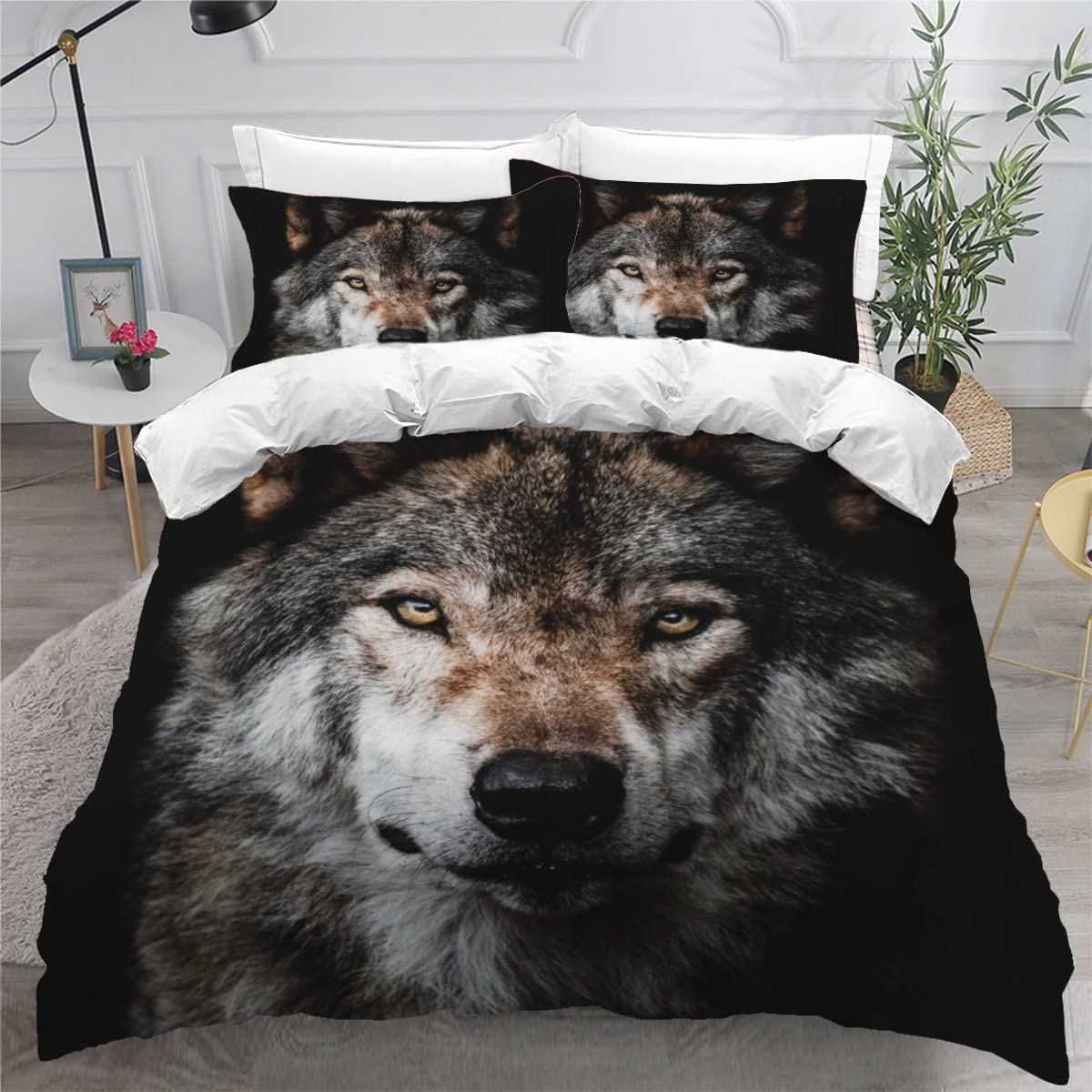 Linge de lit loup parure couette 240x260 adulte microfibre impression 3D