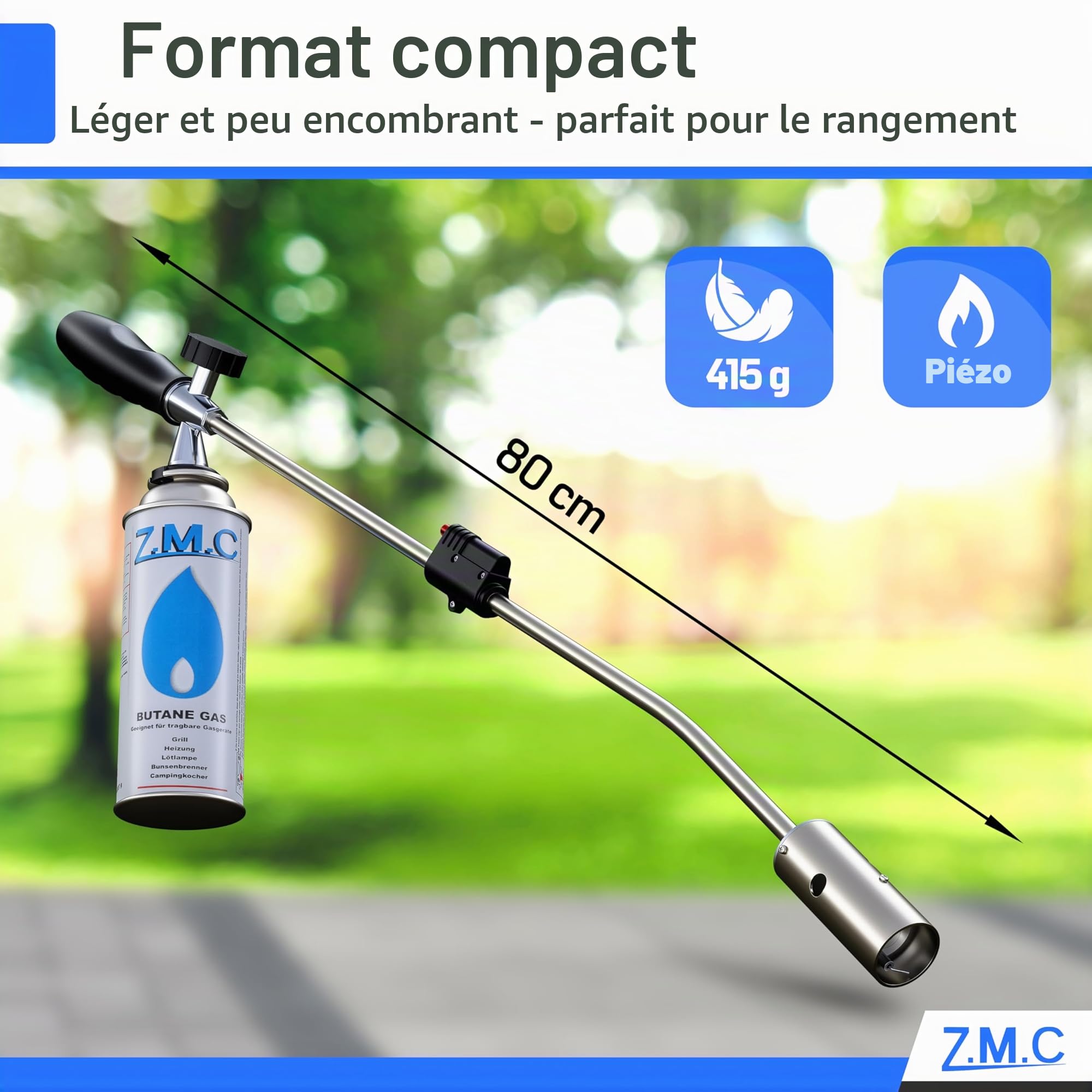 ZMC Brûleur pour mauvaises herbes 2,5 kW avec allumage piézoélectrique 12 cartouches gaz 227 g désherbant allumeur barbecue 1400 °C