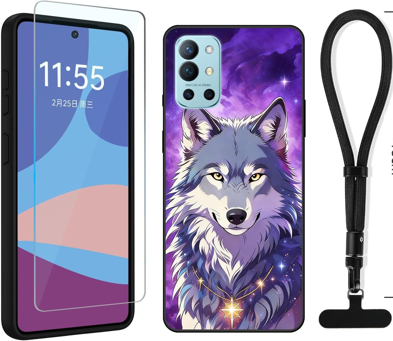 Compatible for ONEPLUS 9R Case,with Screen Protector & Wrist Strap Lanyard Shockproof Protective Case Cover Wolf