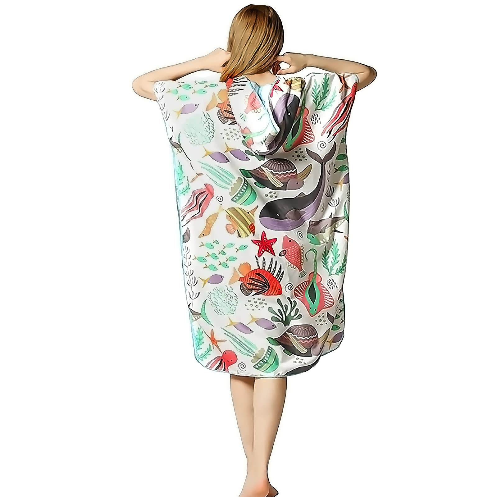 LumiSyne Poncho Plage à Capuche Femme Motif Imprimé à La Mode Peignoir De Bain Serviette De Bain en Microfibre Séchage Rapide Rangement Facile Serviette De Sport Changement De Peignoir Plage