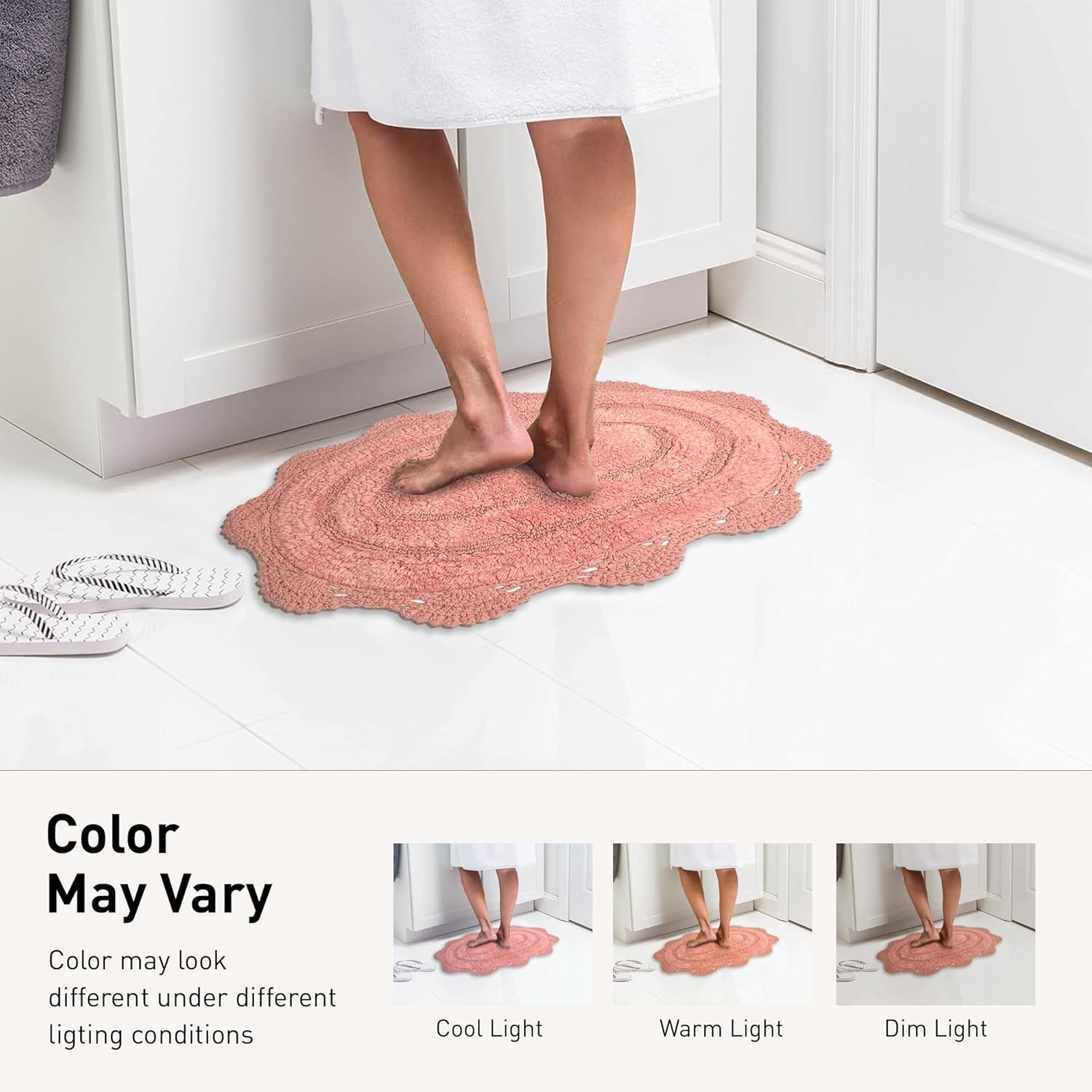Chardin home Blush Pink Crochet Bathrug, 100% Cotton Oval bathmat with artisanally Handcrafted Crochet Border, 24x40 Inch, Large Rug, Perfect for Master bathrooms, bathtubs, Bedside, Nursery.