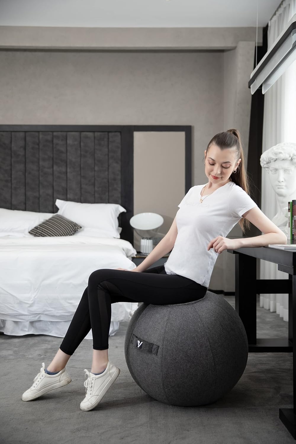 Sitting Ball Chair for Home Office Desk - Exercise and Stability Ball for Fitness, Pilates, and Ergonomic Balance - Includes Cover and Pump