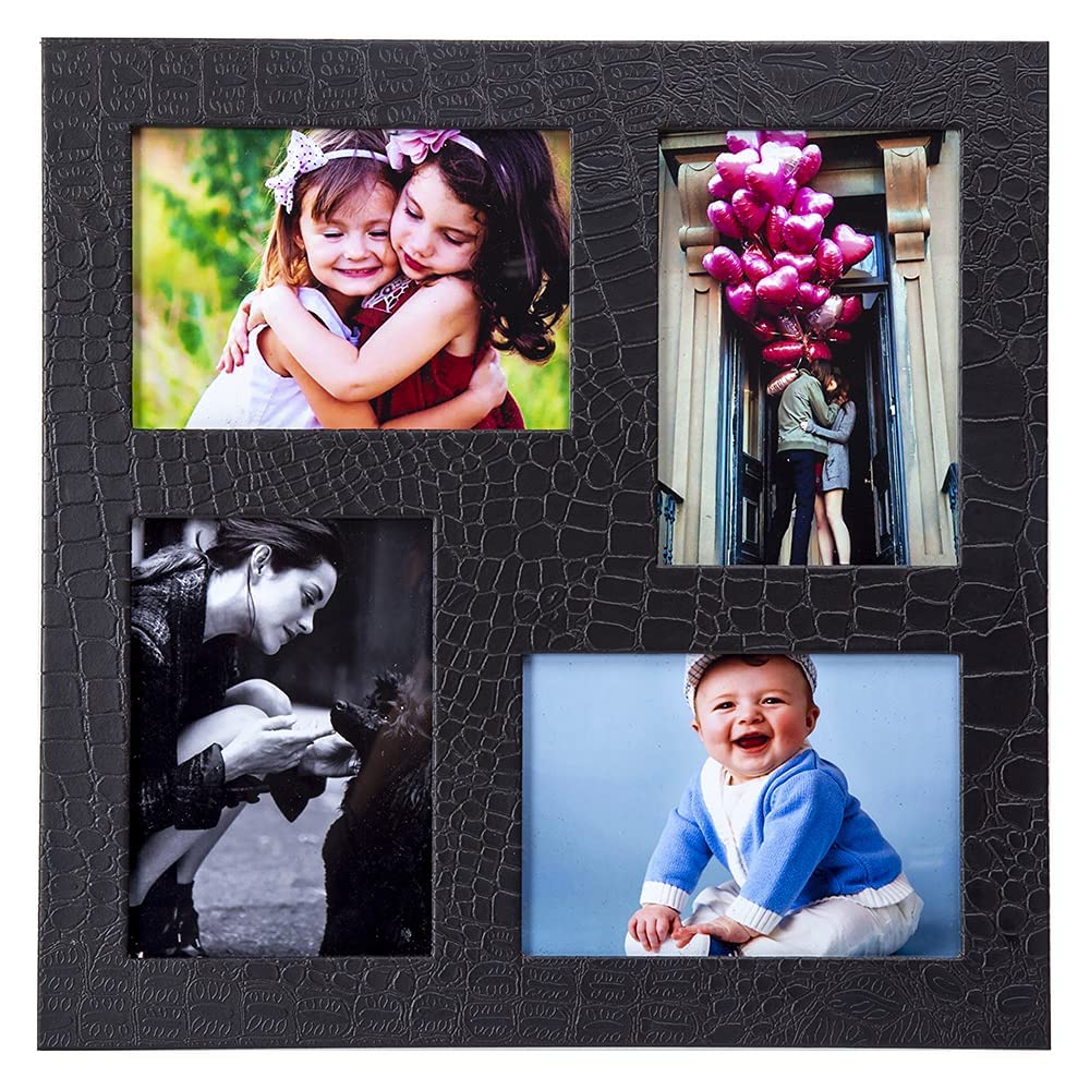 ThylableThylable Stylish Vegan leather Wall Square photo frame Ideal for 4 Pictures - Croco Black