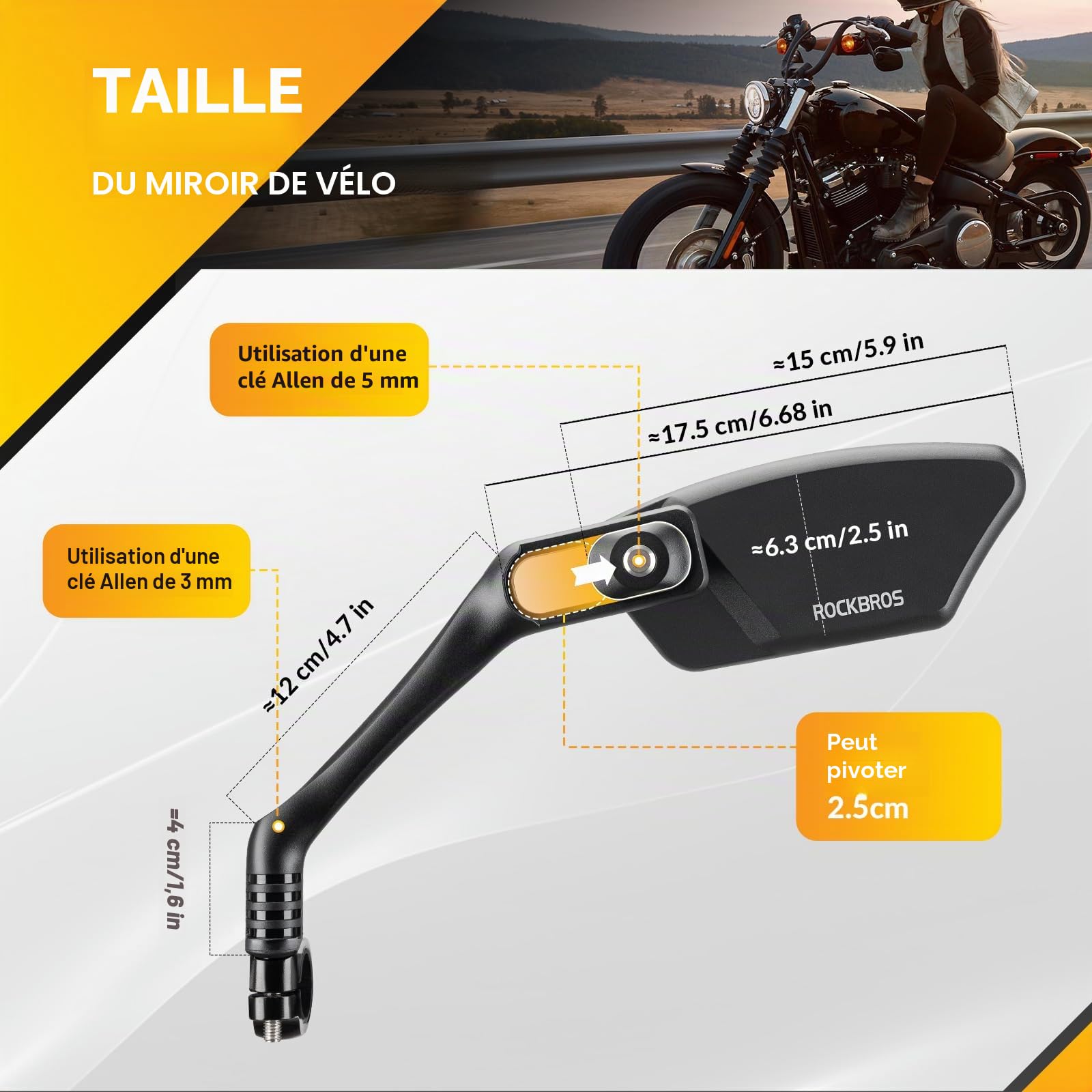 ROCKBROS Rétroviseur Vélo, Rétroviseur Trottinette Électrique Rotatifs à 360°, Rétroviseur Vélo Électrique Universel, Miroirs de Vélo pour Cyclisme VTT Guidon de 21 à 26 mm Gauche/Droite/Paire