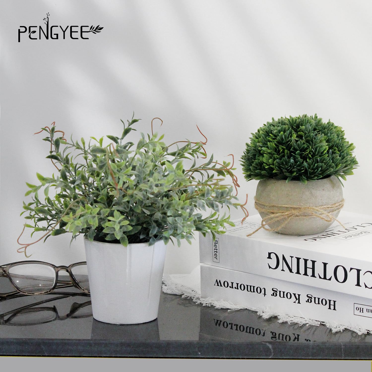 Paquete de 4 plantas artificiales pequeñas, plantas artificiales de interior para decoración del hogar, pequeñas plantas de imitación de interior, plantas falsas en maceta blanca para baño, 7