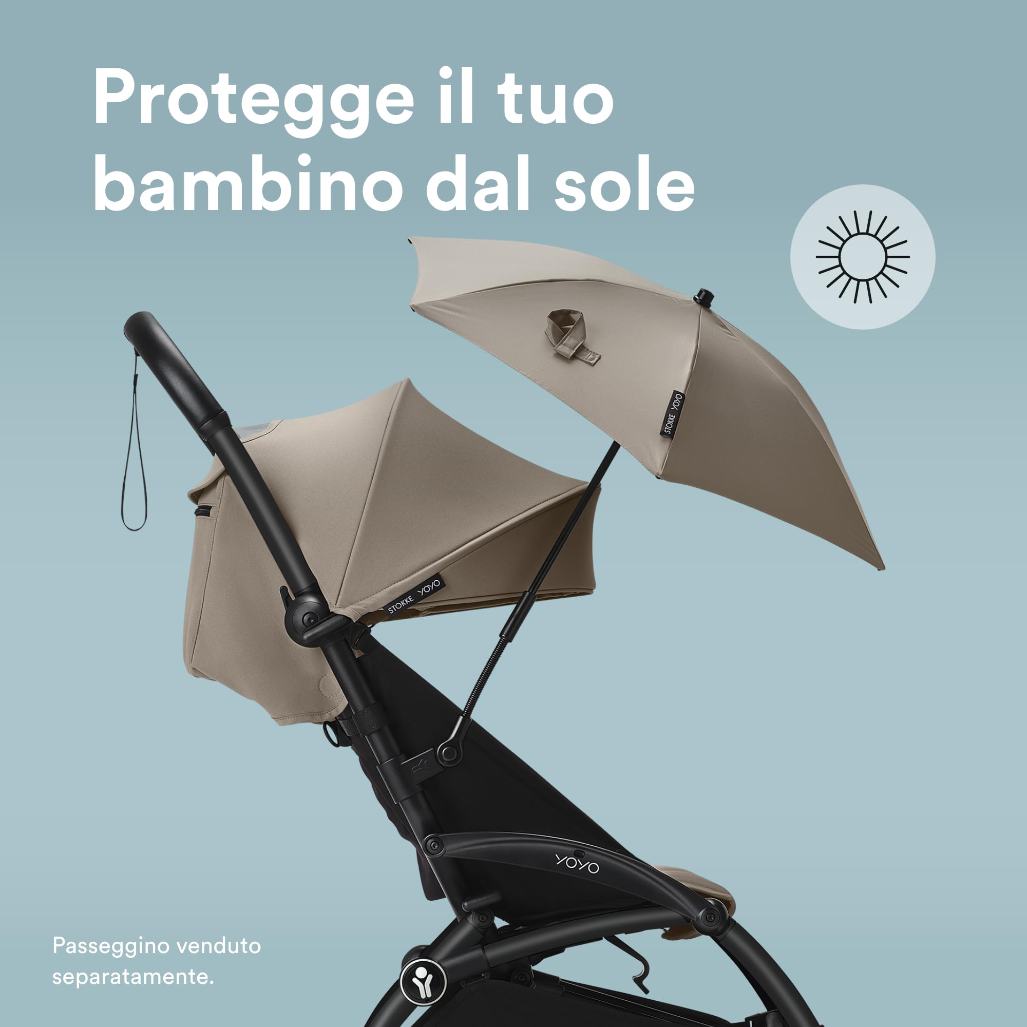 Parasole Stokke YOYO, Aqua - Protezione UPF 50+, opacità migliorata - Da utilizzare sul passeggino YOYO con 0+ Newborn Pack, Newborn Shell o 6+ Color Pack