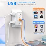 2 Protecteur d'extenseur de sortie, 6 Splitter avec 4 USB Débarquement (2 USB A,2 USB C), 3Sided Bande d'alimentation avec adaptateur Outlets espacés pour la maison, le bureau, les voyages (blanc)