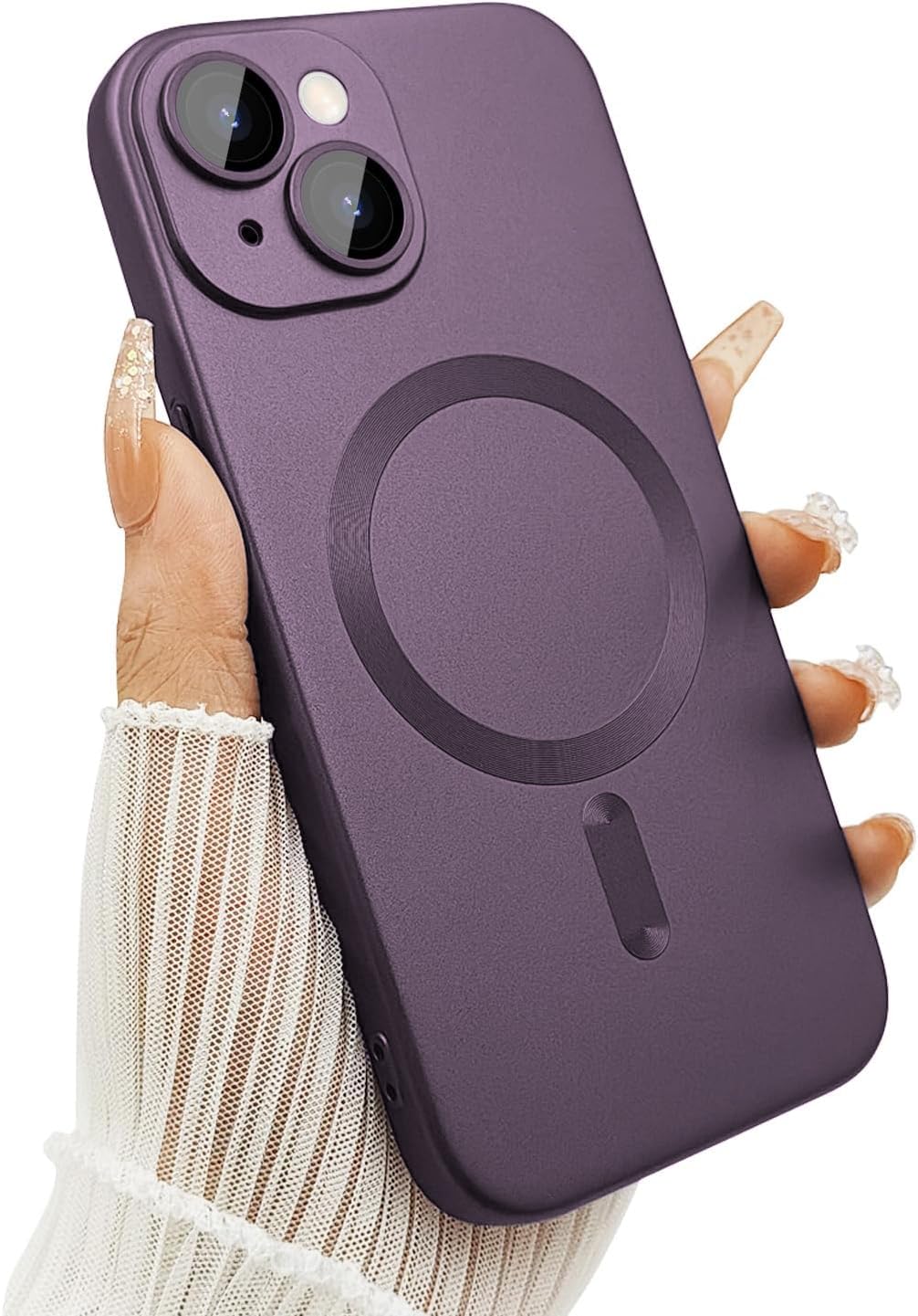 dizoro® magnetic case for iphone 13 / iphone 14 cover [compatible with magsafe][built-in camera lens protector] slim soft silicone bumper shockproof metallic luster back cover phone cases (wine)