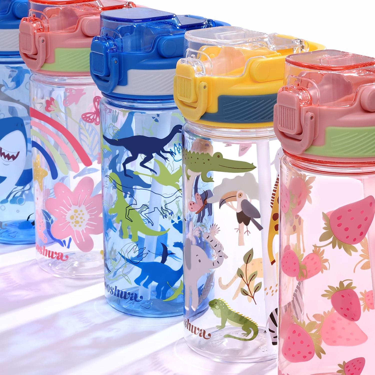 Kids Water Bottle for School, 16 Oz Plastic Water Bottle with Silicone Spout and Pop-Up Cover, BPA Free & Dishwasher Safe (Excavator/Shark) - Image 6