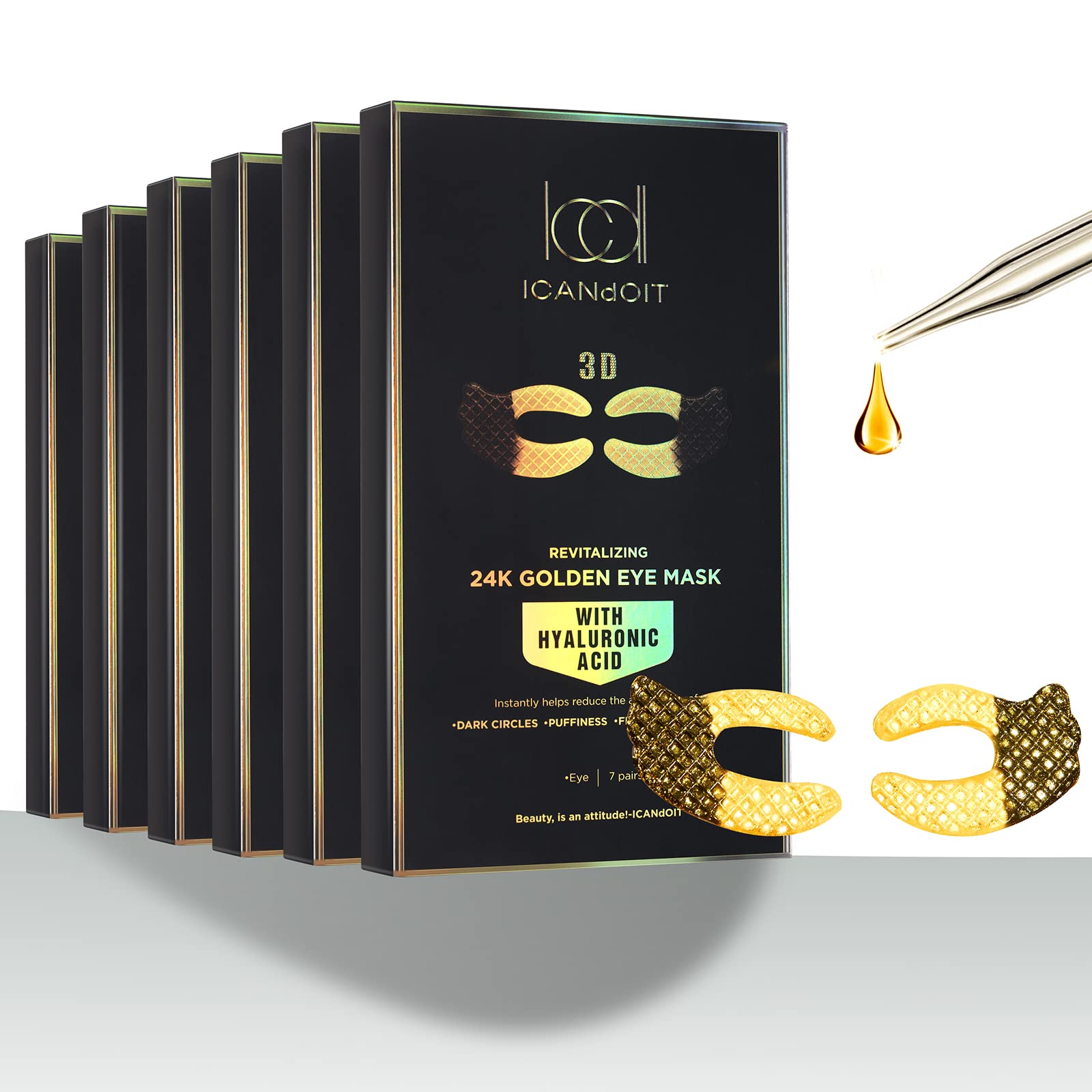 ICANdOIT Máscara de ojos de oro de 24 quilates para ojeras e hinchazón, antienvejecimiento, antiarrugas con ácido hialurónico y colágeno, parches de ojos para todo tipo de piel, 21 pares