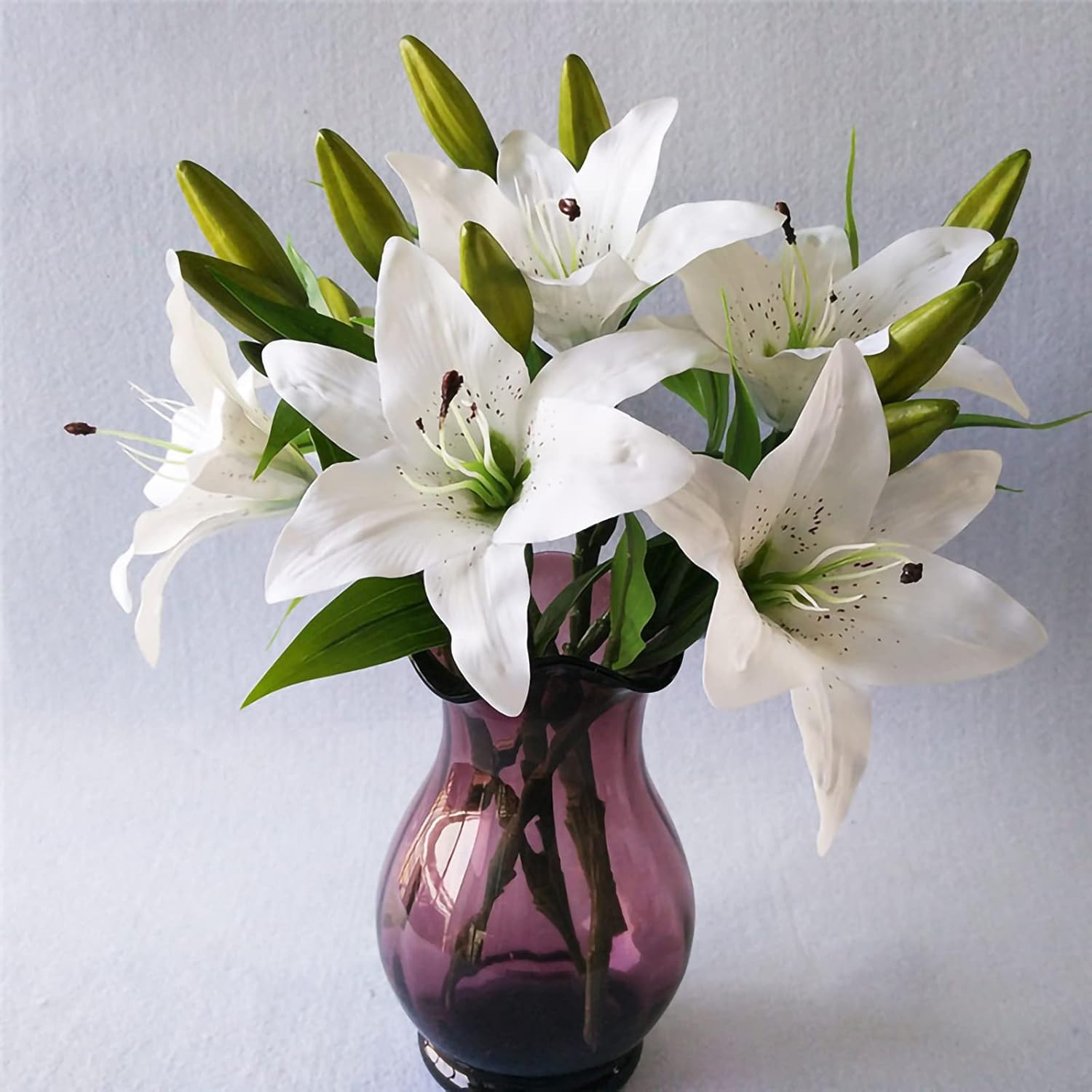 Hananona 8 Pcs Artificial Tiger Lily Real Touch Easter Lily Fake Spring Flowers for Wedding Home Party Easter Decoration Plastic Cemetery Faux Flowers (White, 8) - Image 8