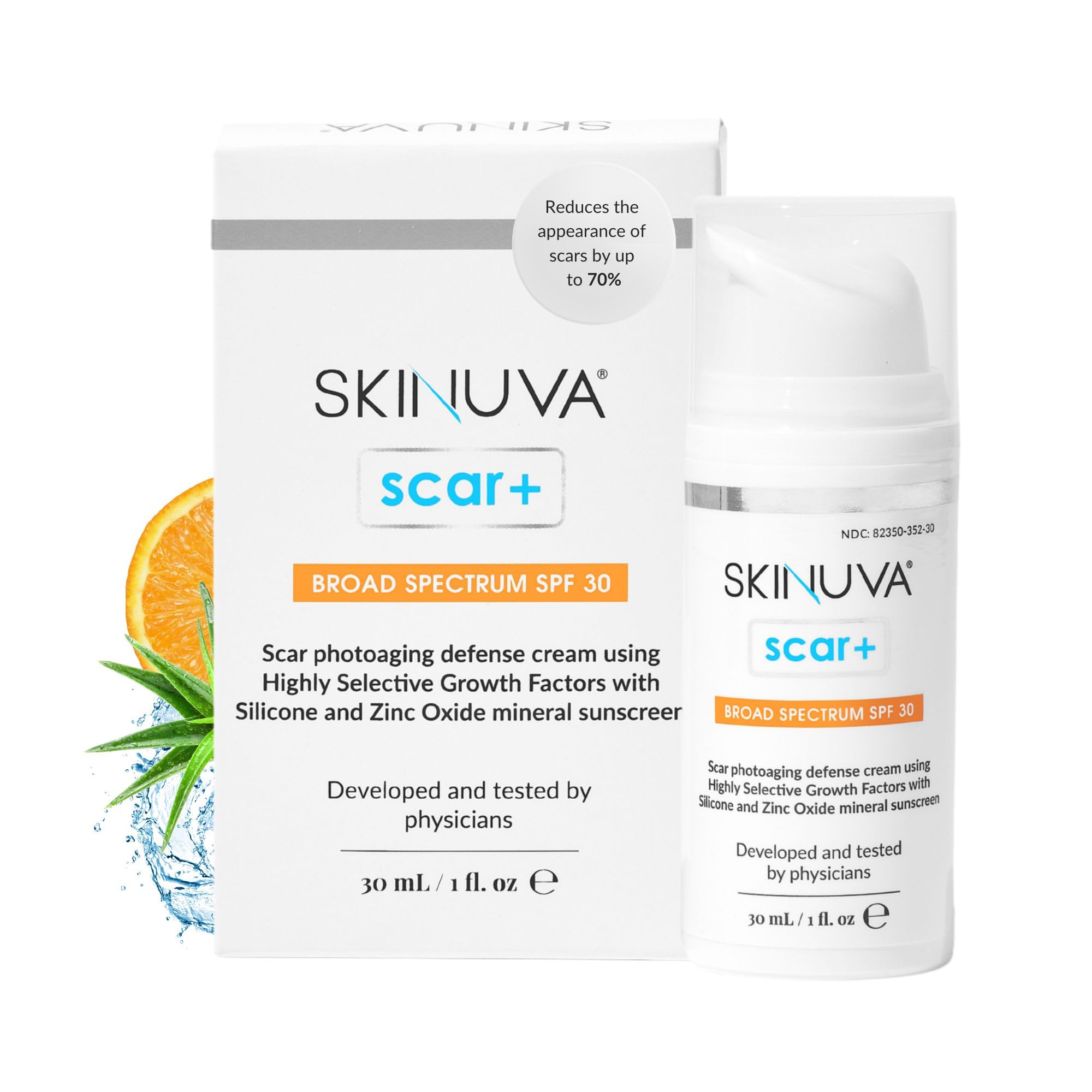 Skinuva® Next Generation Scar+ Cream - Advanced Silicone Scar Cream Matrix +SPF 30 Formulated with Growth Factors & Helps Reduce the Appearance of